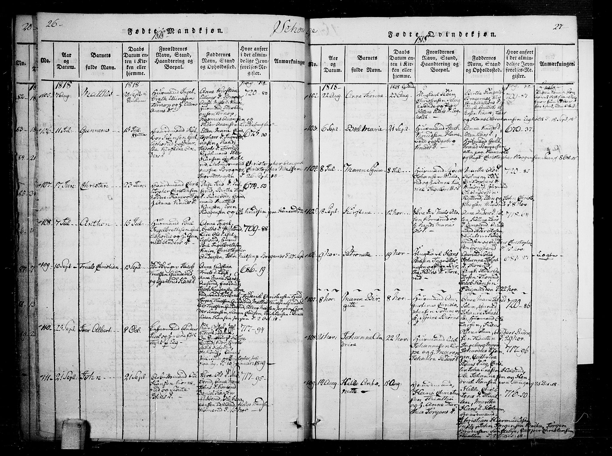 Skoger kirkebøker, SAKO/A-59/F/Fa/L0002: Parish register (official) no. I 2 /1, 1814-1842, p. 26-27