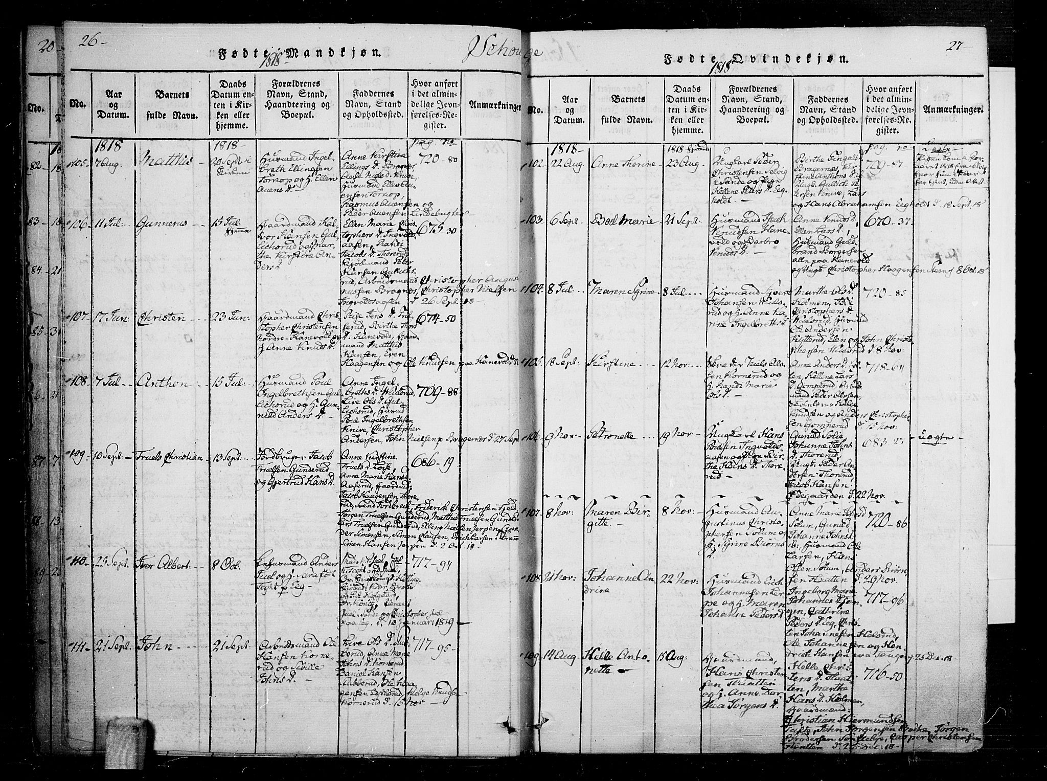 Skoger kirkebøker, AV/SAKO-A-59/F/Fa/L0002: Parish register (official) no. I 2 /1, 1814-1842, p. 26-27