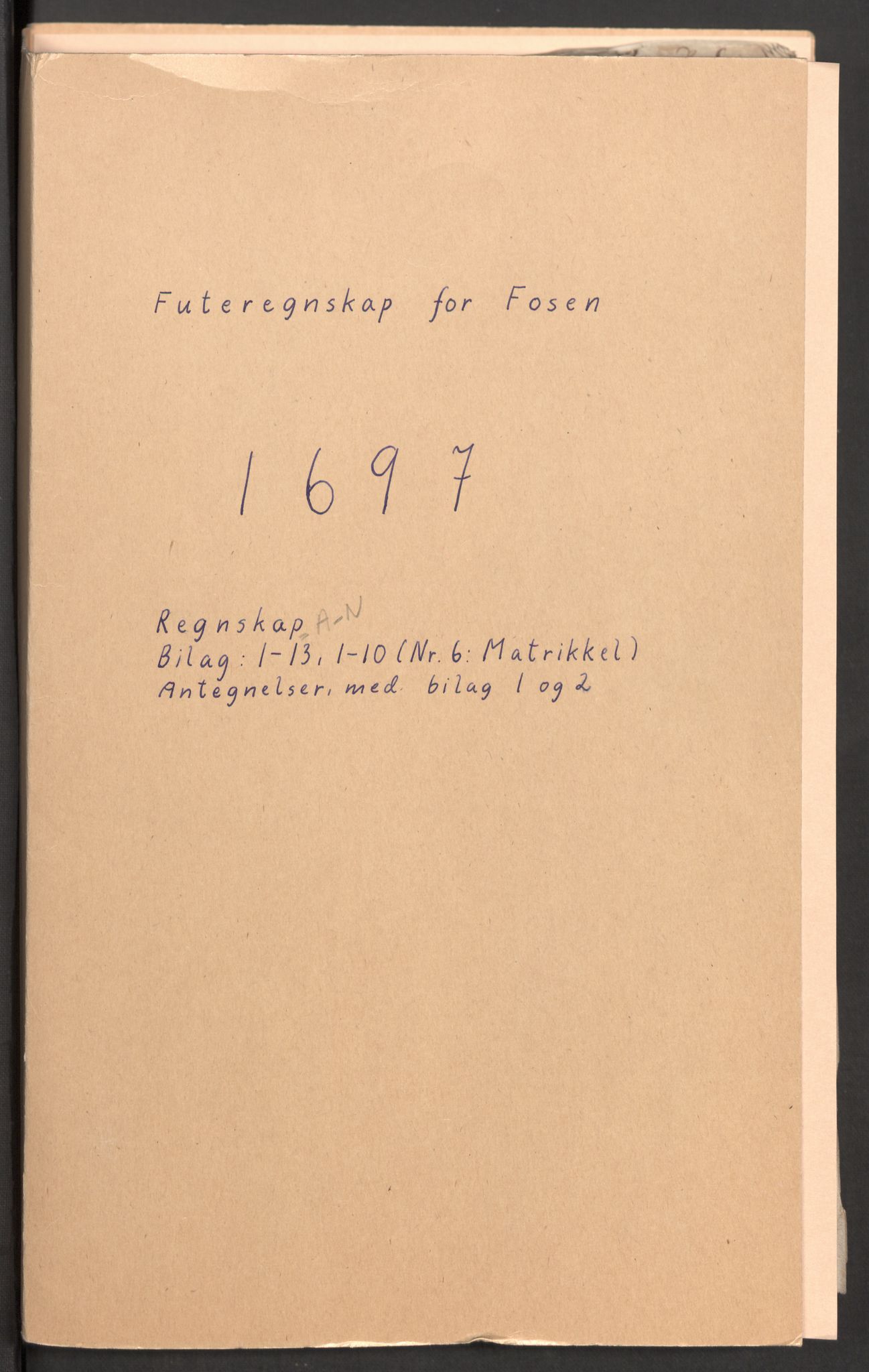 Rentekammeret inntil 1814, Reviderte regnskaper, Fogderegnskap, RA/EA-4092/R57/L3852: Fogderegnskap Fosen, 1697, p. 2