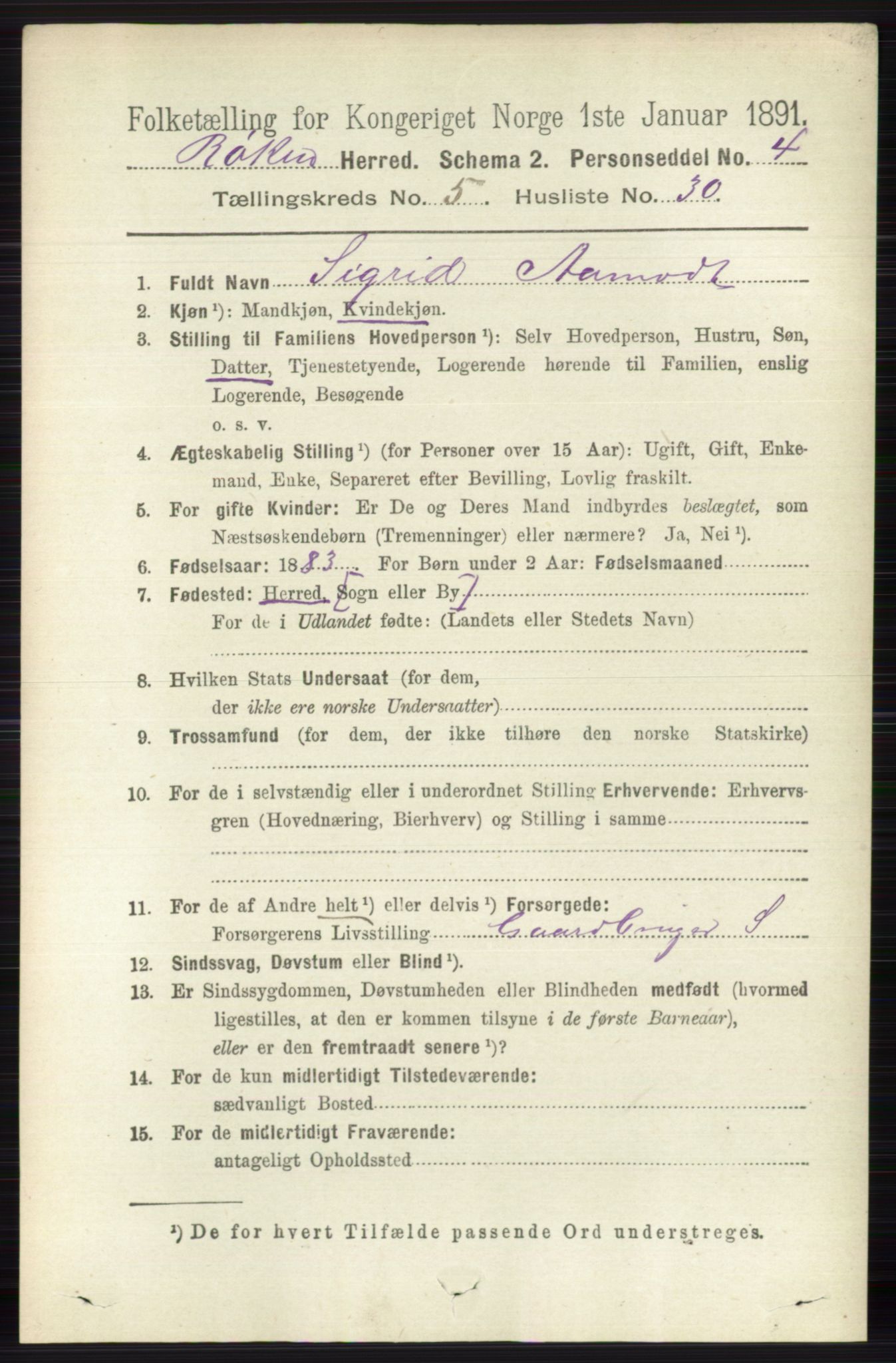 RA, 1891 census for 0627 Røyken, 1891, p. 3048