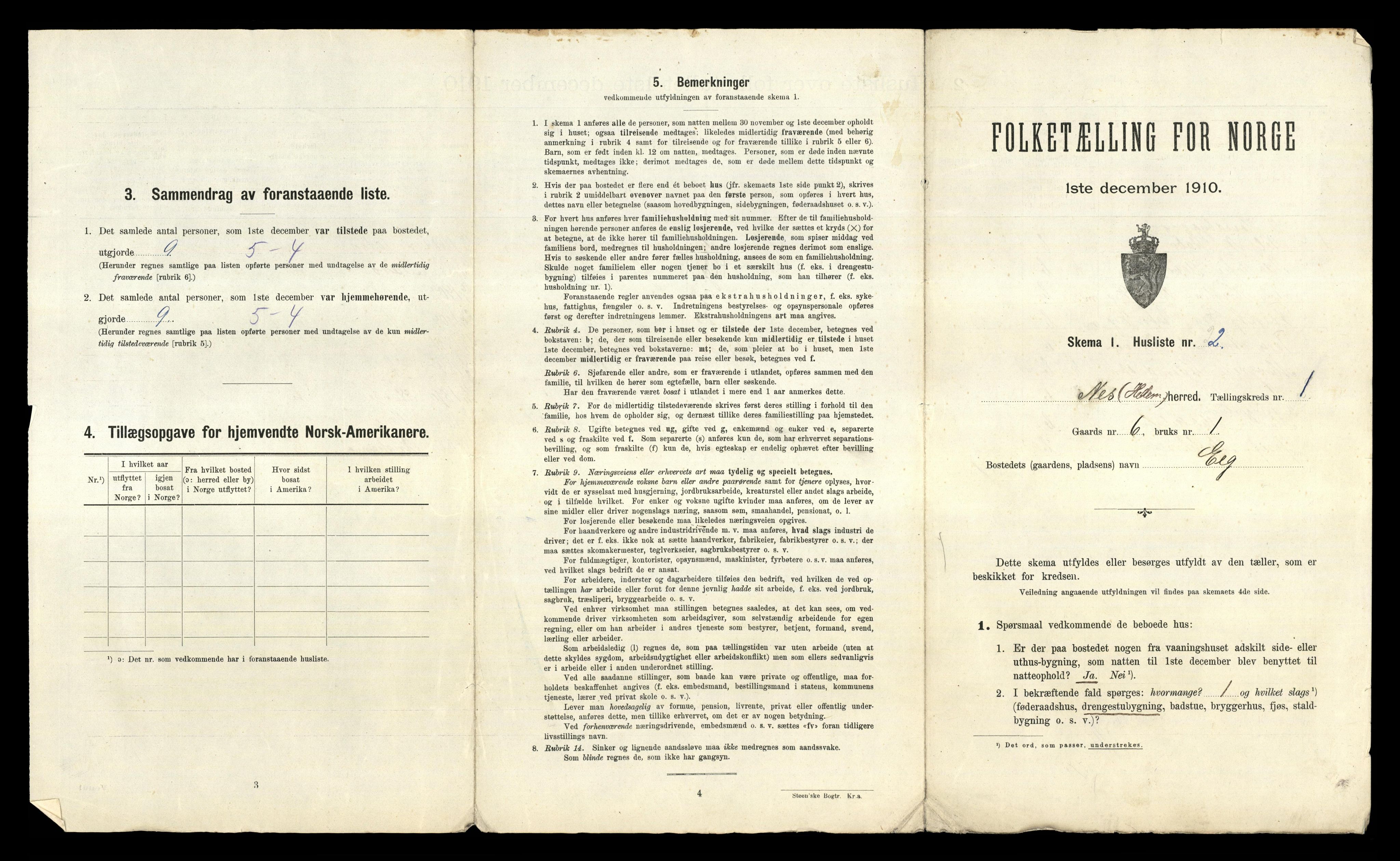 RA, 1910 census for Nes, 1910, p. 39