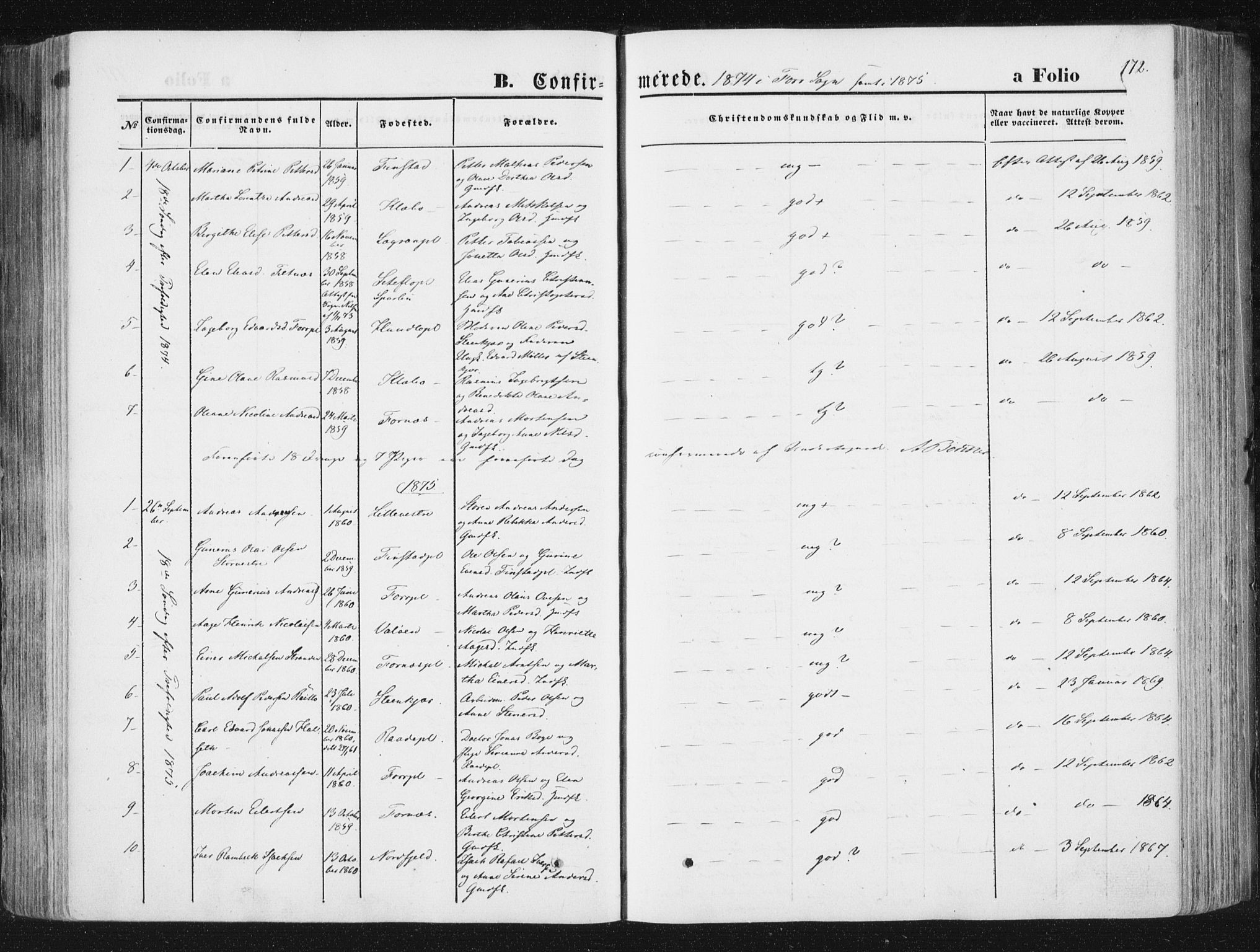 Ministerialprotokoller, klokkerbøker og fødselsregistre - Nord-Trøndelag, SAT/A-1458/746/L0447: Parish register (official) no. 746A06, 1860-1877, p. 172
