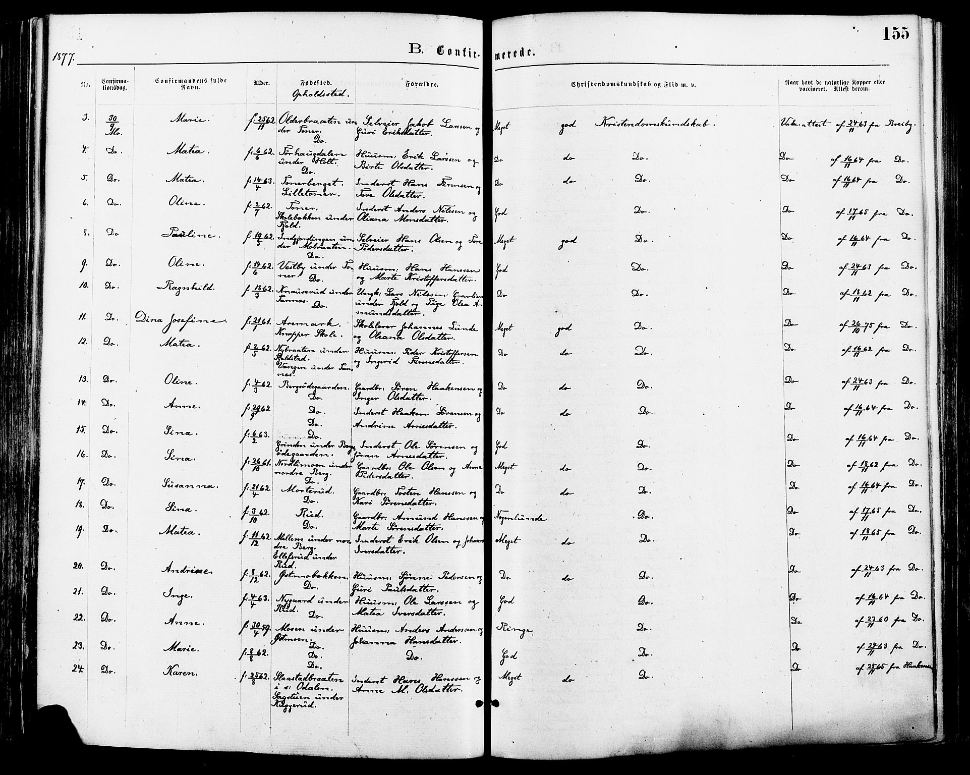 Nord-Odal prestekontor, AV/SAH-PREST-032/H/Ha/Haa/L0005: Parish register (official) no. 5, 1874-1885, p. 155