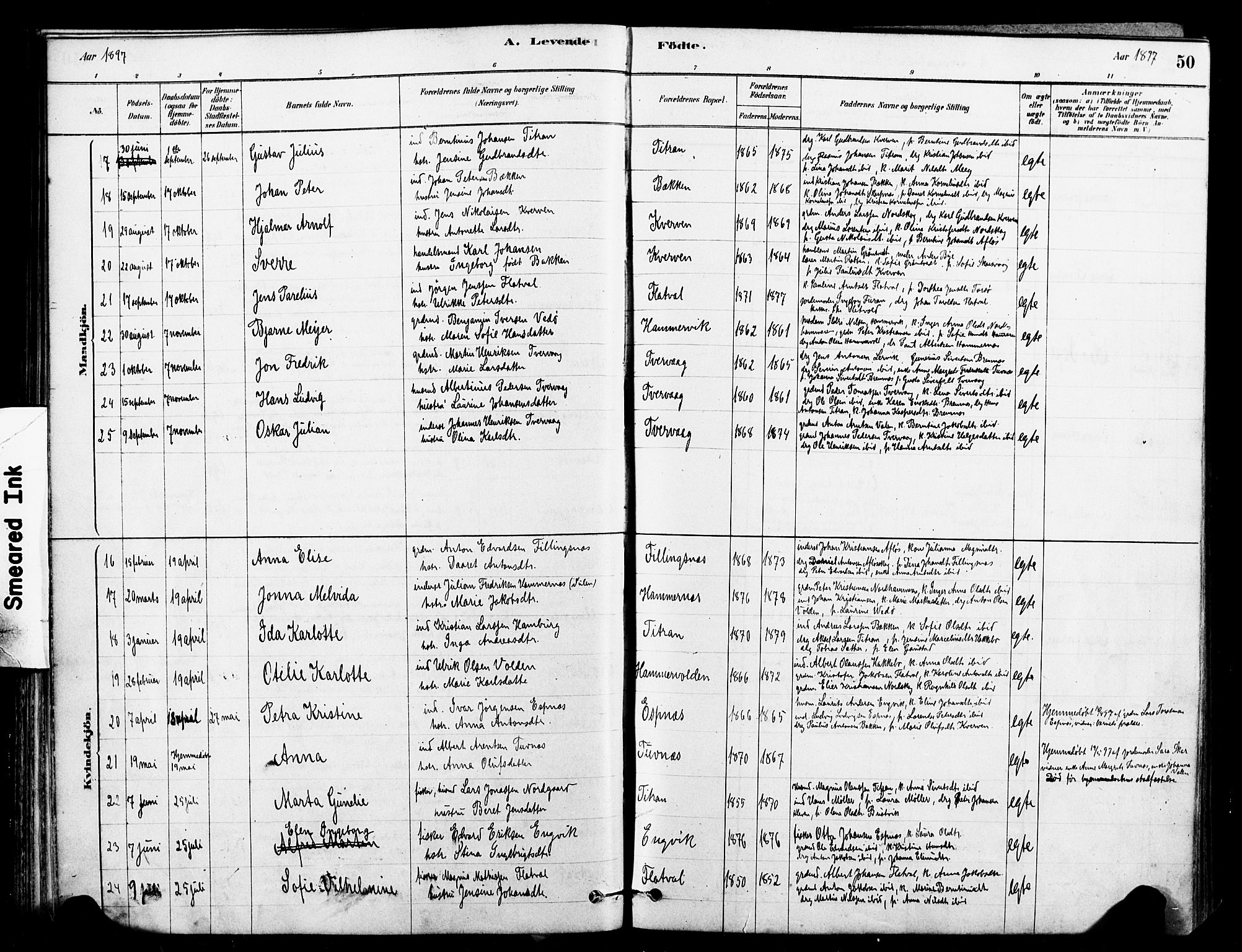 Ministerialprotokoller, klokkerbøker og fødselsregistre - Sør-Trøndelag, AV/SAT-A-1456/641/L0595: Parish register (official) no. 641A01, 1882-1897, p. 50