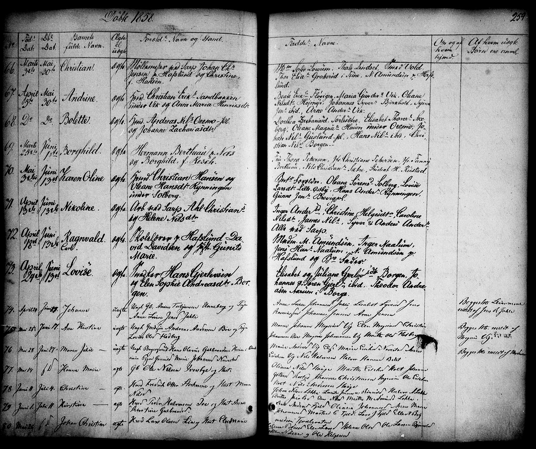 Skjeberg prestekontor Kirkebøker, SAO/A-10923/F/Fa/L0006: Parish register (official) no. I 6, 1846-1858, p. 259