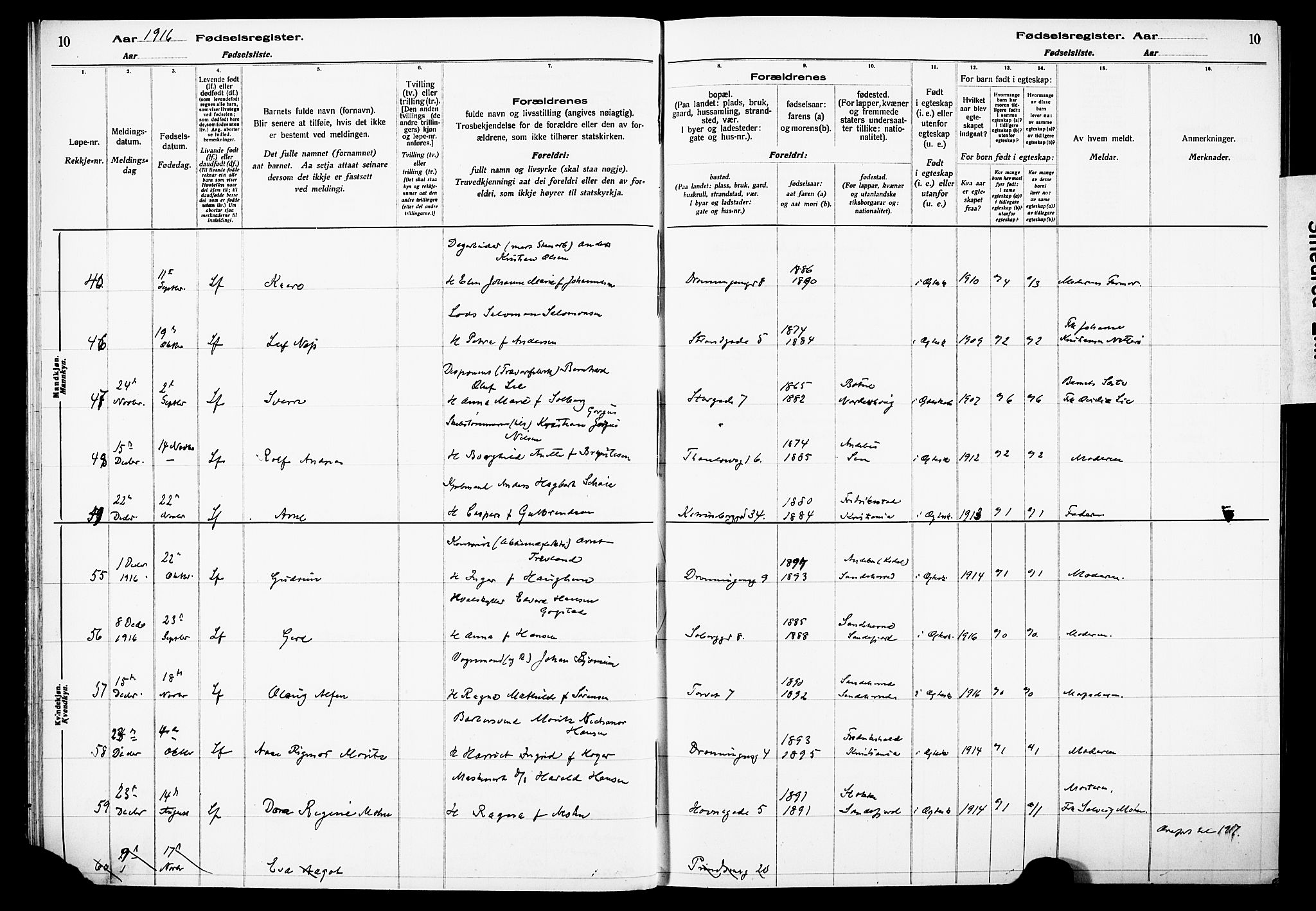 Sandefjord kirkebøker, AV/SAKO-A-315/J/Ja/L0001: Birth register no. 1, 1916-1932, p. 10