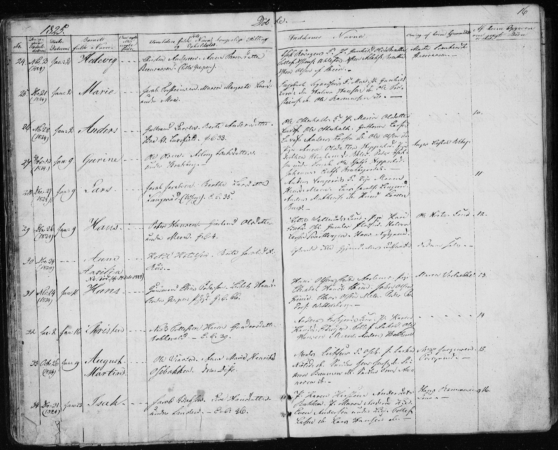 Gjerpen kirkebøker, AV/SAKO-A-265/F/Fa/L0005: Parish register (official) no. I 5, 1823-1829, p. 16