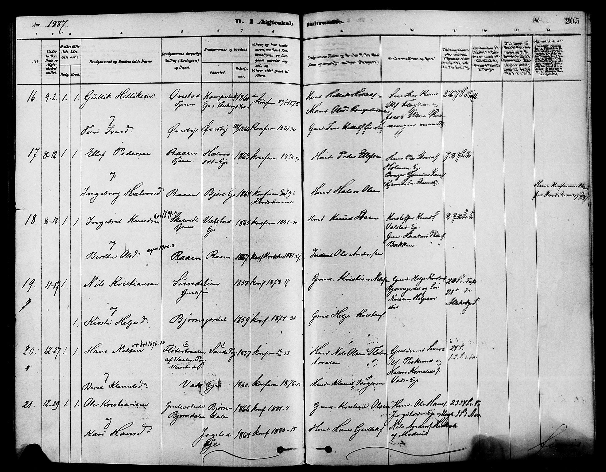 Sigdal kirkebøker, AV/SAKO-A-245/F/Fa/L0011: Parish register (official) no. I 11, 1879-1887, p. 205