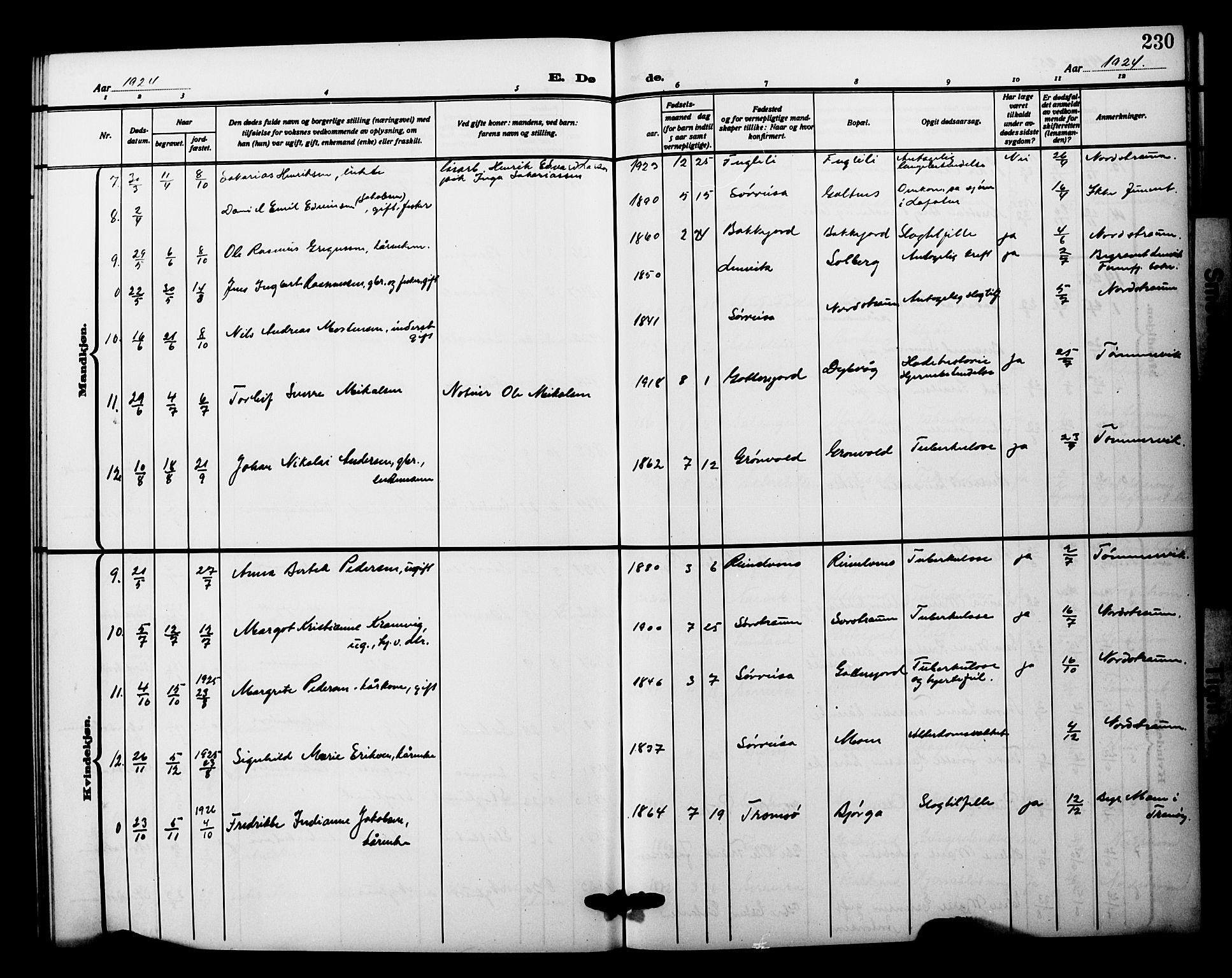 Tranøy sokneprestkontor, SATØ/S-1313/I/Ia/Iab/L0023klokker: Parish register (copy) no. 23, 1913-1928, p. 230