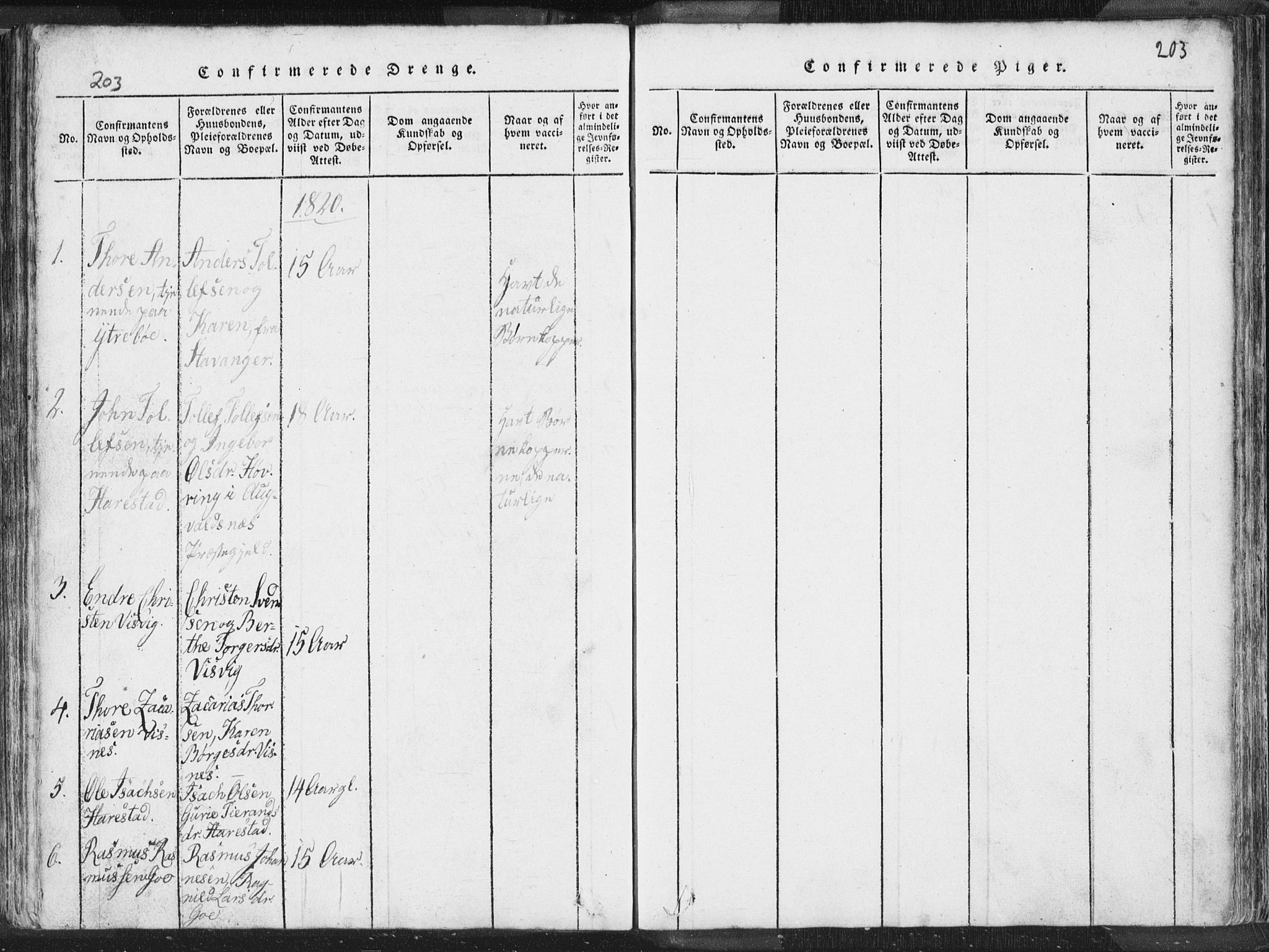 Hetland sokneprestkontor, AV/SAST-A-101826/30/30BA/L0001: Parish register (official) no. A 1, 1816-1856, p. 203