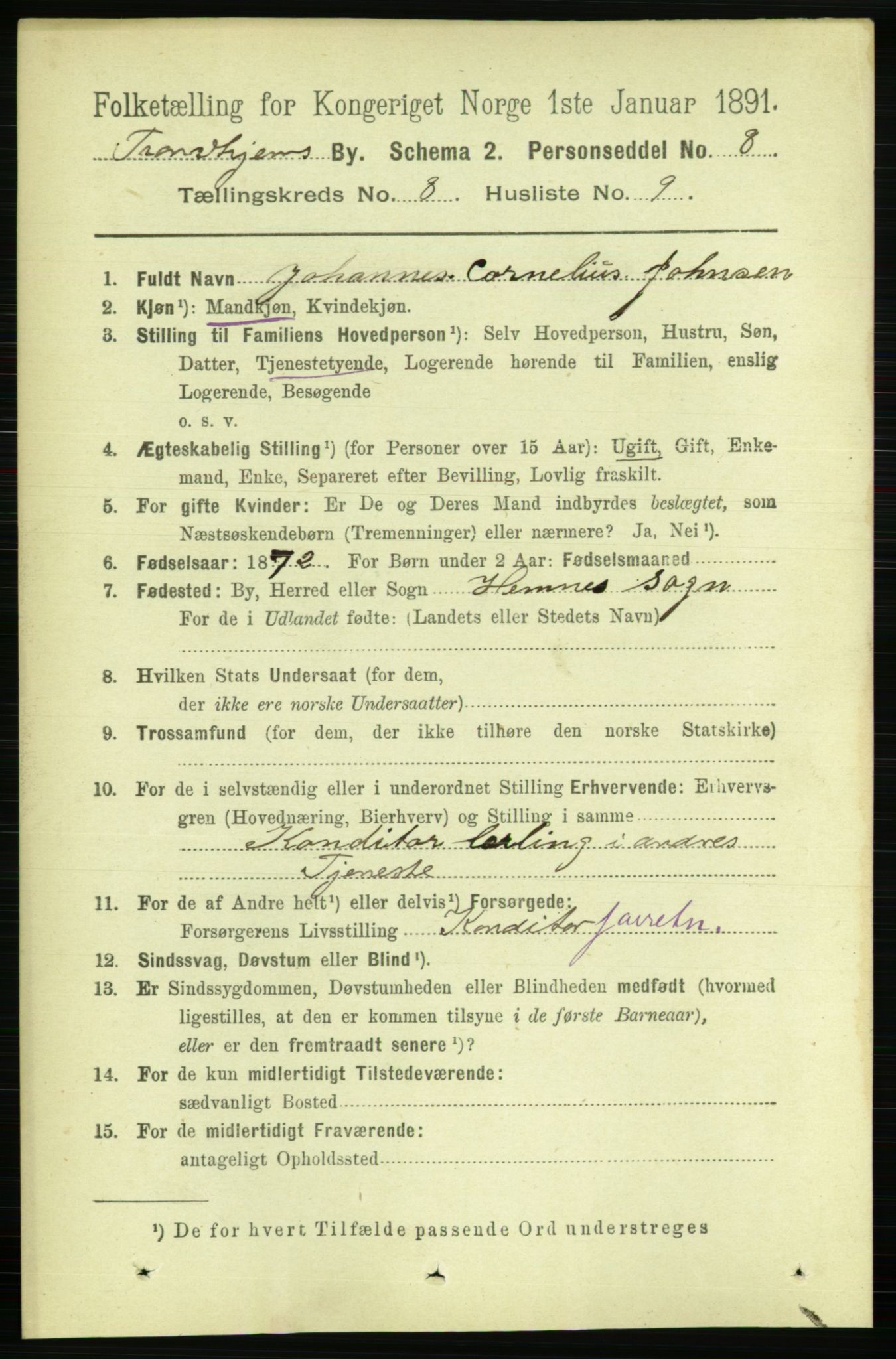 RA, 1891 census for 1601 Trondheim, 1891, p. 6864