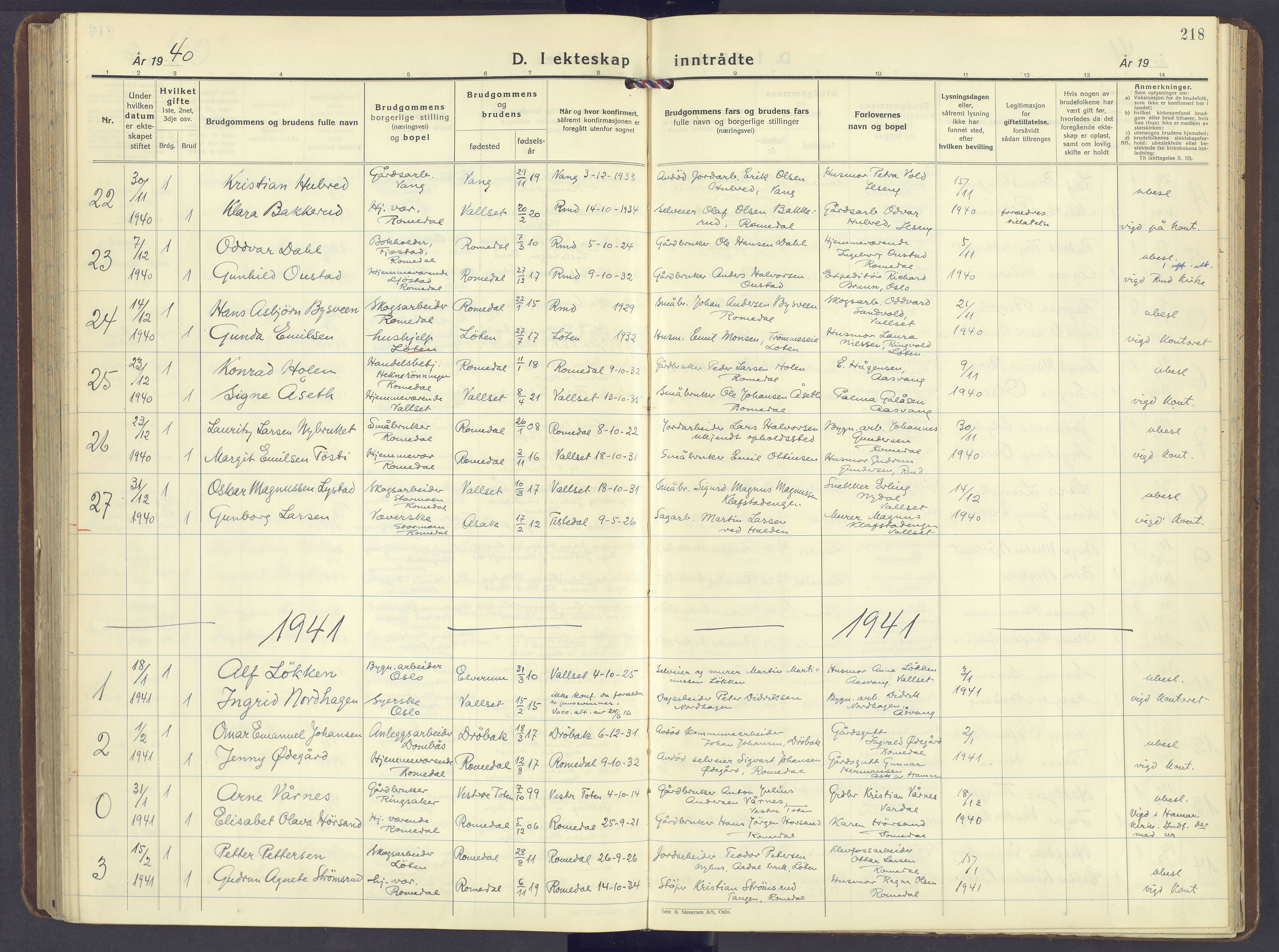 Romedal prestekontor, SAH/PREST-004/K/L0014: Parish register (official) no. 14, 1936-1949, p. 218