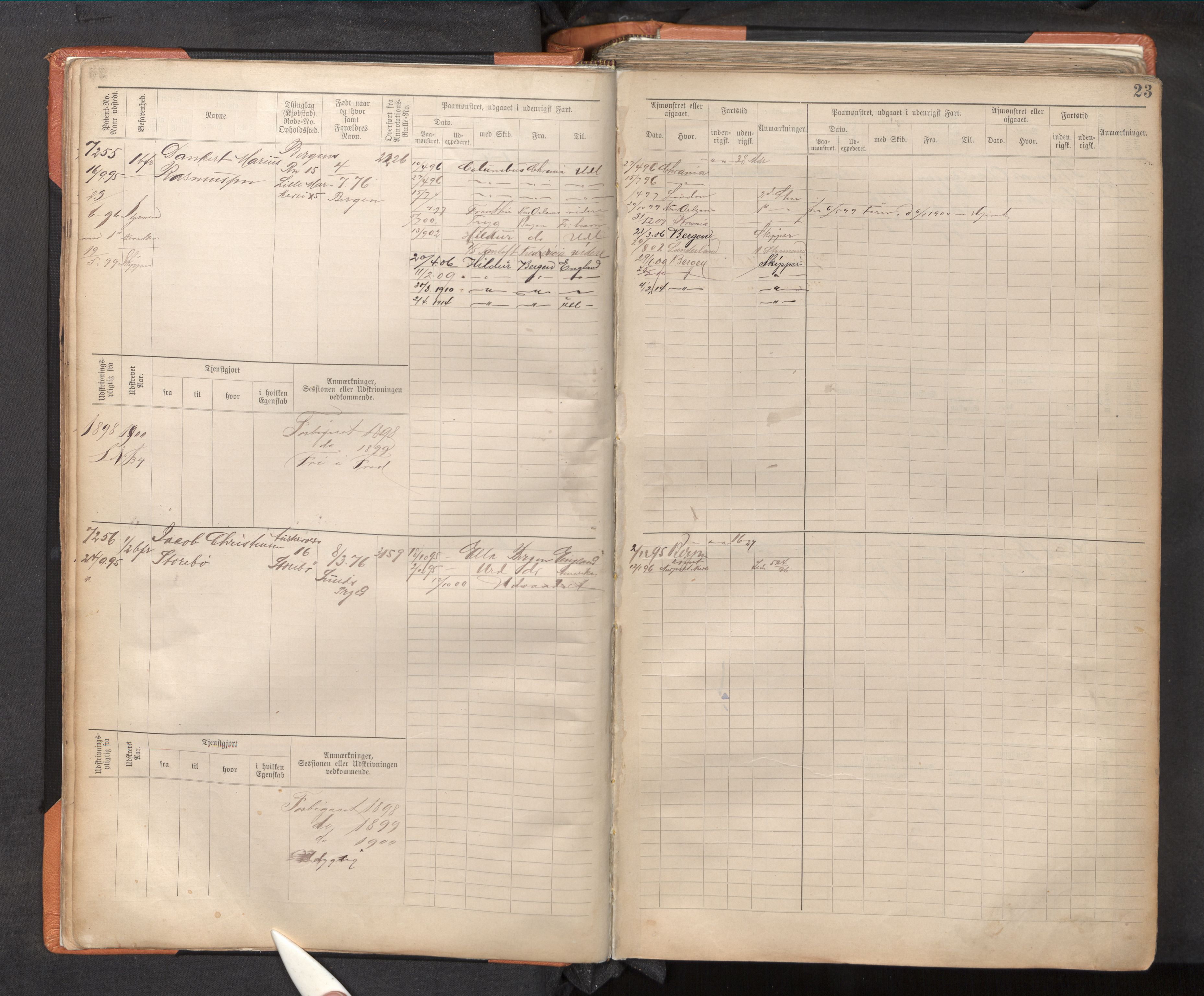 Innrulleringssjefen i Bergen, AV/SAB-A-100050/F/Fc/L0012: Sjøfartshovedrulle, nr. 7211 - 8168, 1895-1900, p. 23