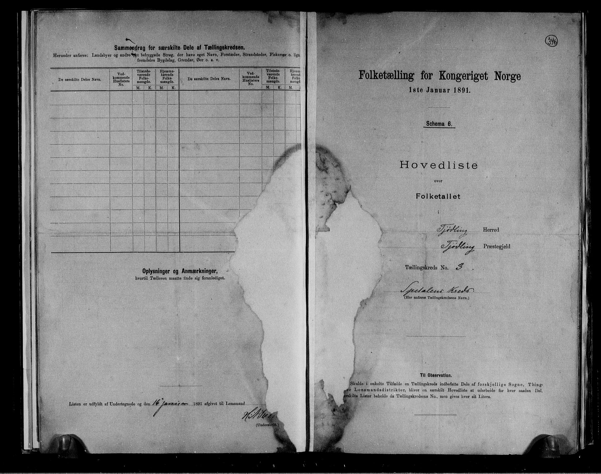 RA, 1891 census for 0725 Tjølling, 1891, p. 8