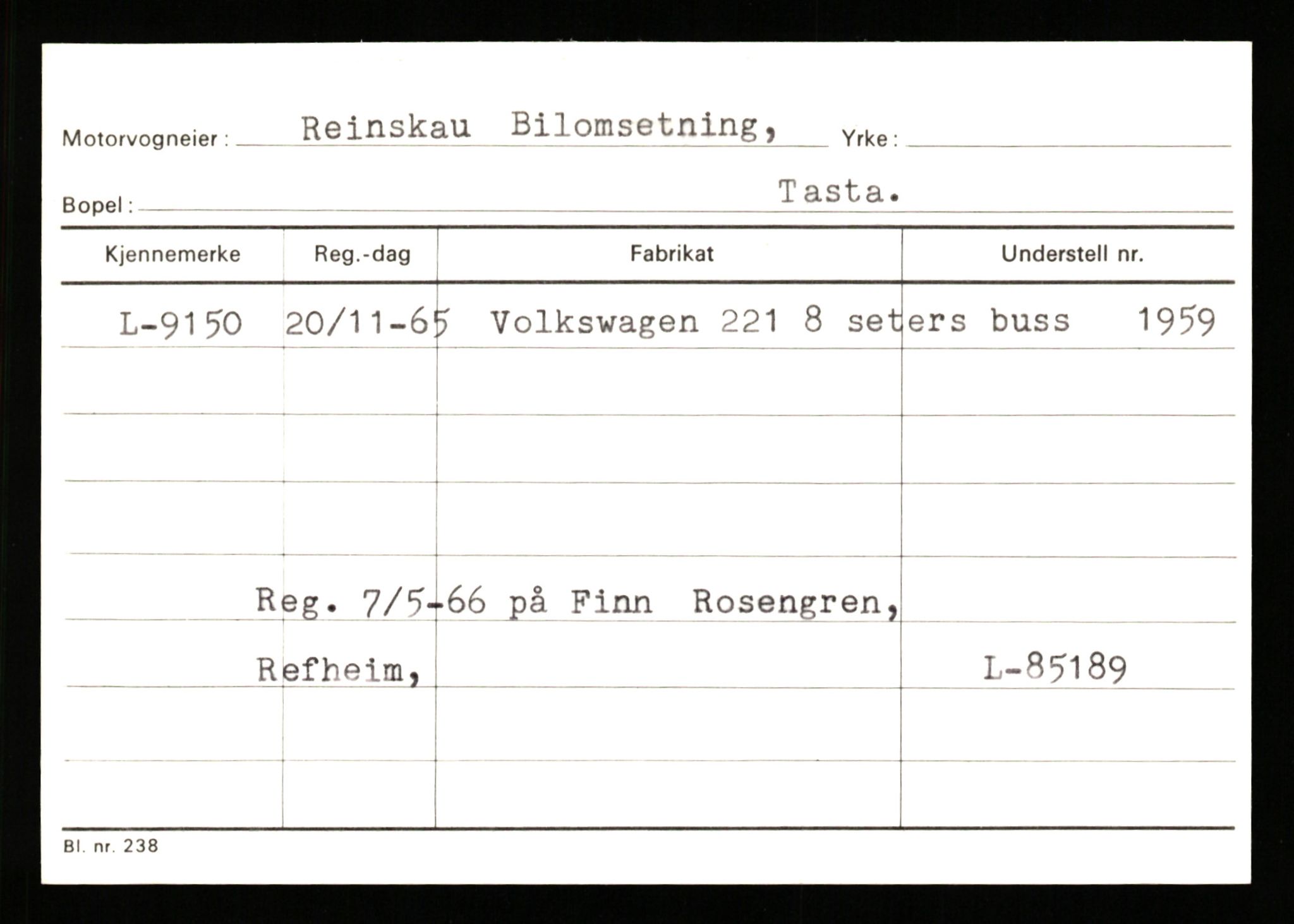 Stavanger trafikkstasjon, SAST/A-101942/0/G/L0002: Registreringsnummer: 5791 - 10405, 1930-1971, p. 2239