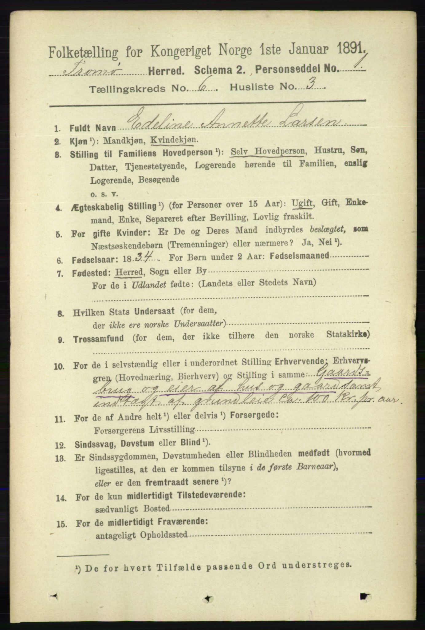 RA, 1891 census for 0921 Tromøy, 1891, p. 2874