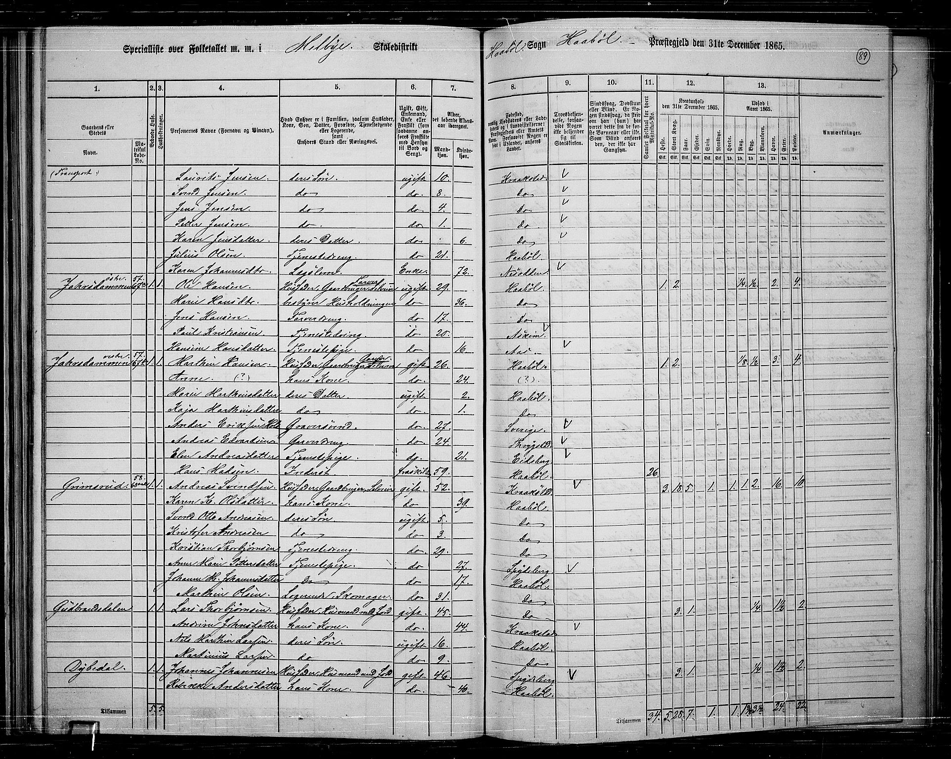 RA, 1865 census for Hobøl, 1865, p. 75