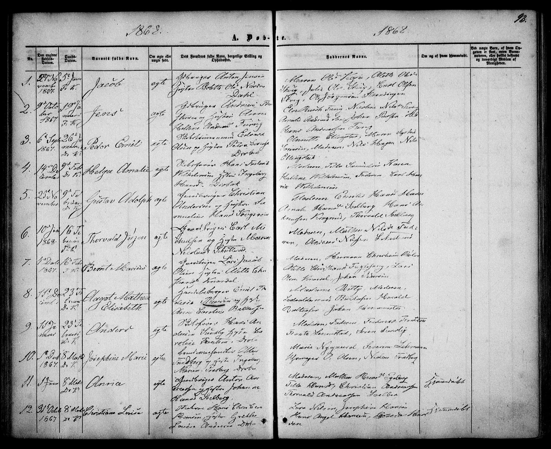 Drøbak prestekontor Kirkebøker, SAO/A-10142a/F/Fa/L0002: Parish register (official) no. I 2, 1858-1870, p. 93