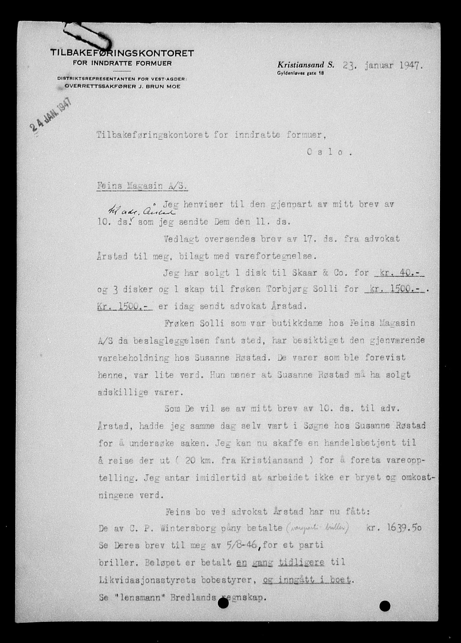 Justisdepartementet, Tilbakeføringskontoret for inndratte formuer, AV/RA-S-1564/H/Hc/Hcd/L0995: --, 1945-1947, p. 311