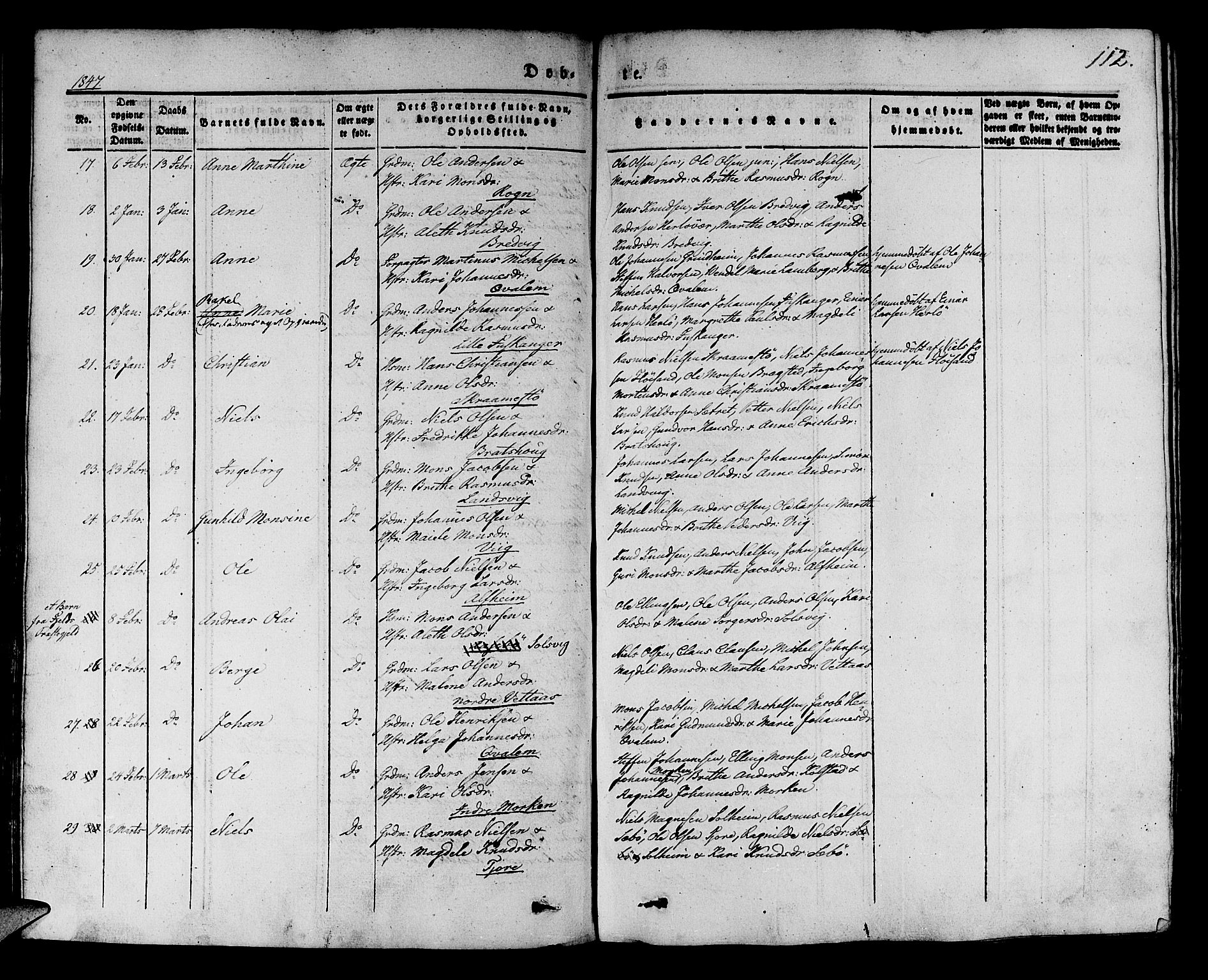 Manger sokneprestembete, AV/SAB-A-76801/H/Haa: Parish register (official) no. A 5, 1839-1848, p. 112