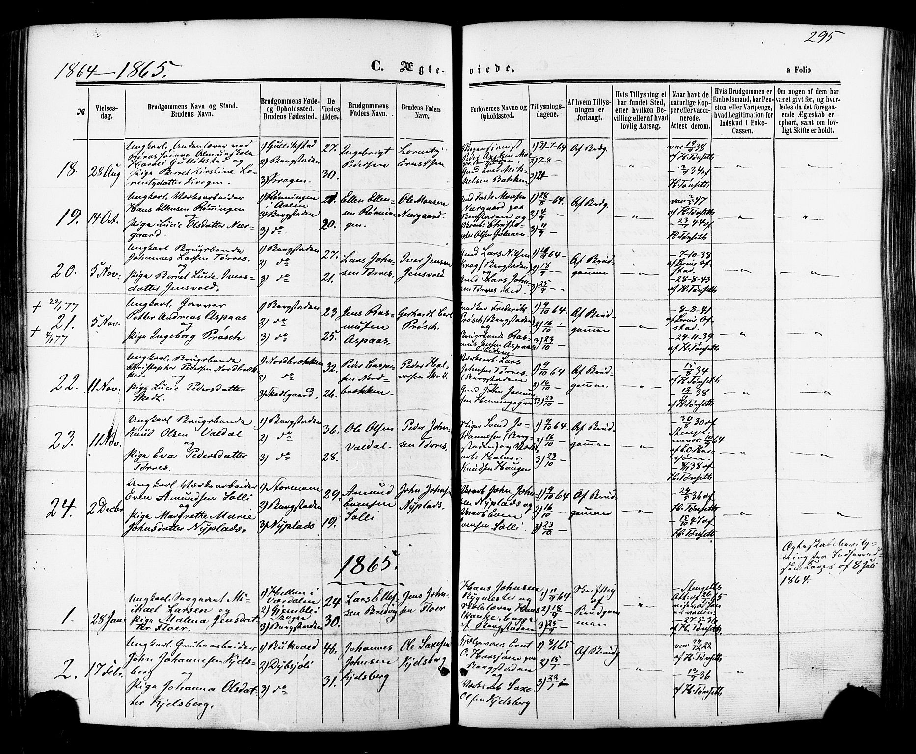 Ministerialprotokoller, klokkerbøker og fødselsregistre - Sør-Trøndelag, SAT/A-1456/681/L0932: Parish register (official) no. 681A10, 1860-1878, p. 295