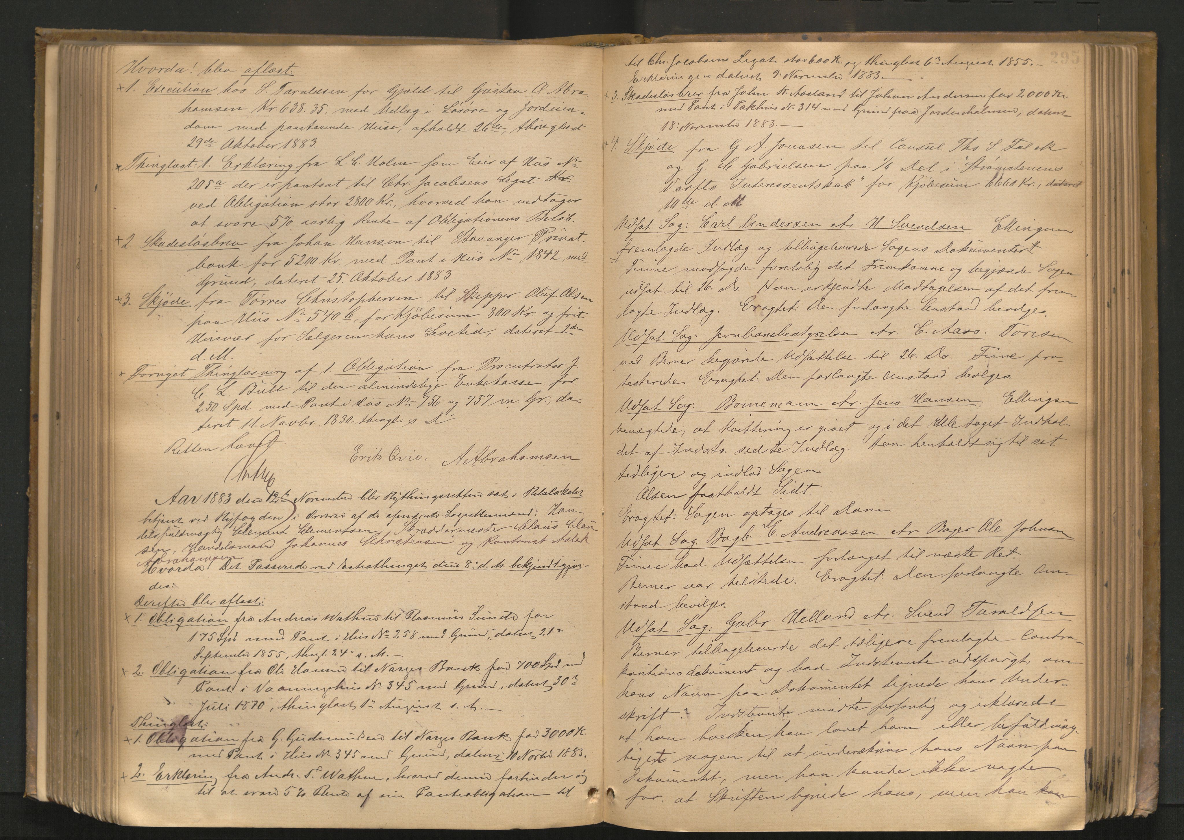 Stavanger byfogd, AV/SAST-A-101408/001/3/30/30BA/L0062: Bytingprotkoll, 1881-1885, p. 294b-295a