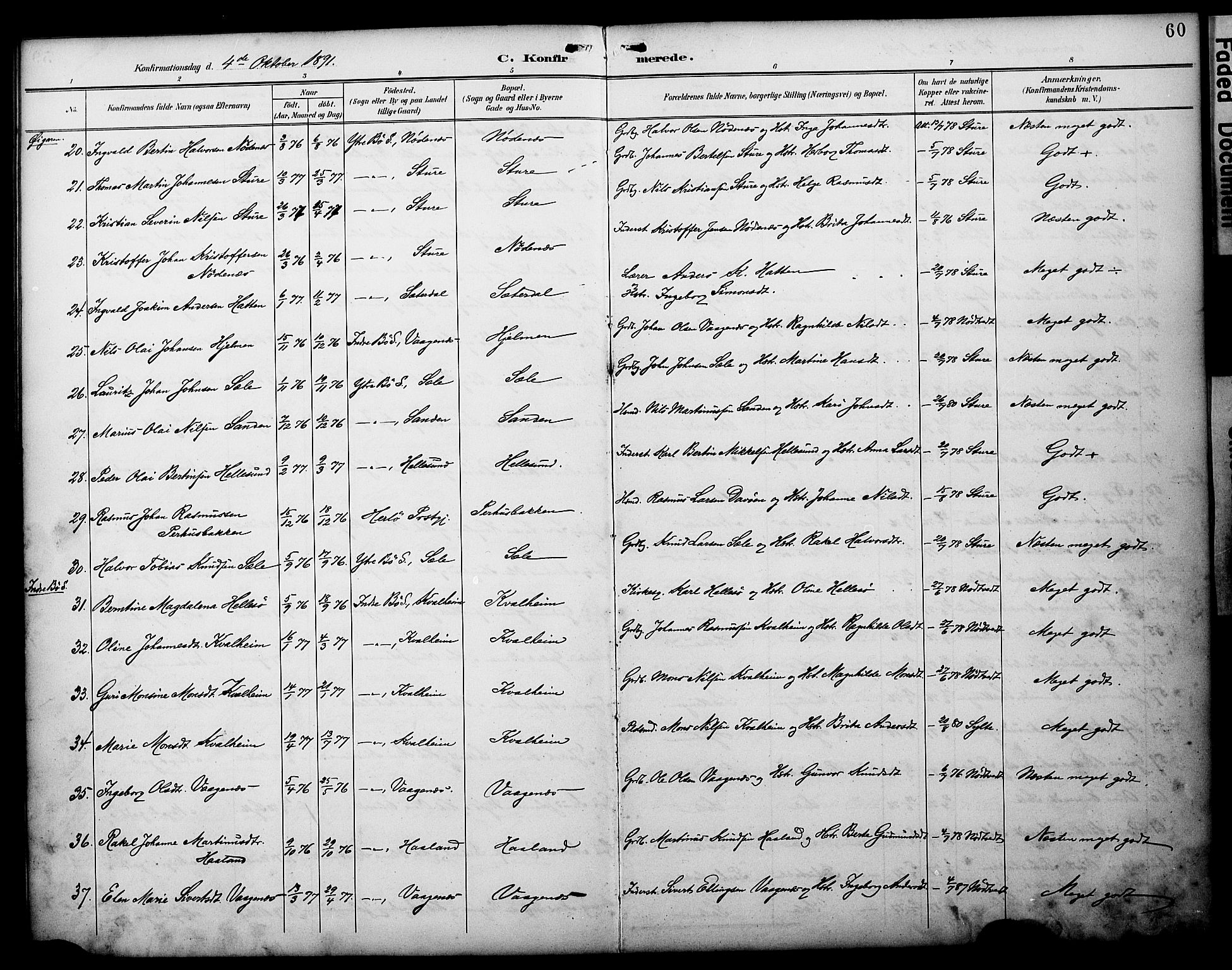 Manger sokneprestembete, AV/SAB-A-76801/H/Haa: Parish register (official) no. C 2, 1891-1902, p. 60