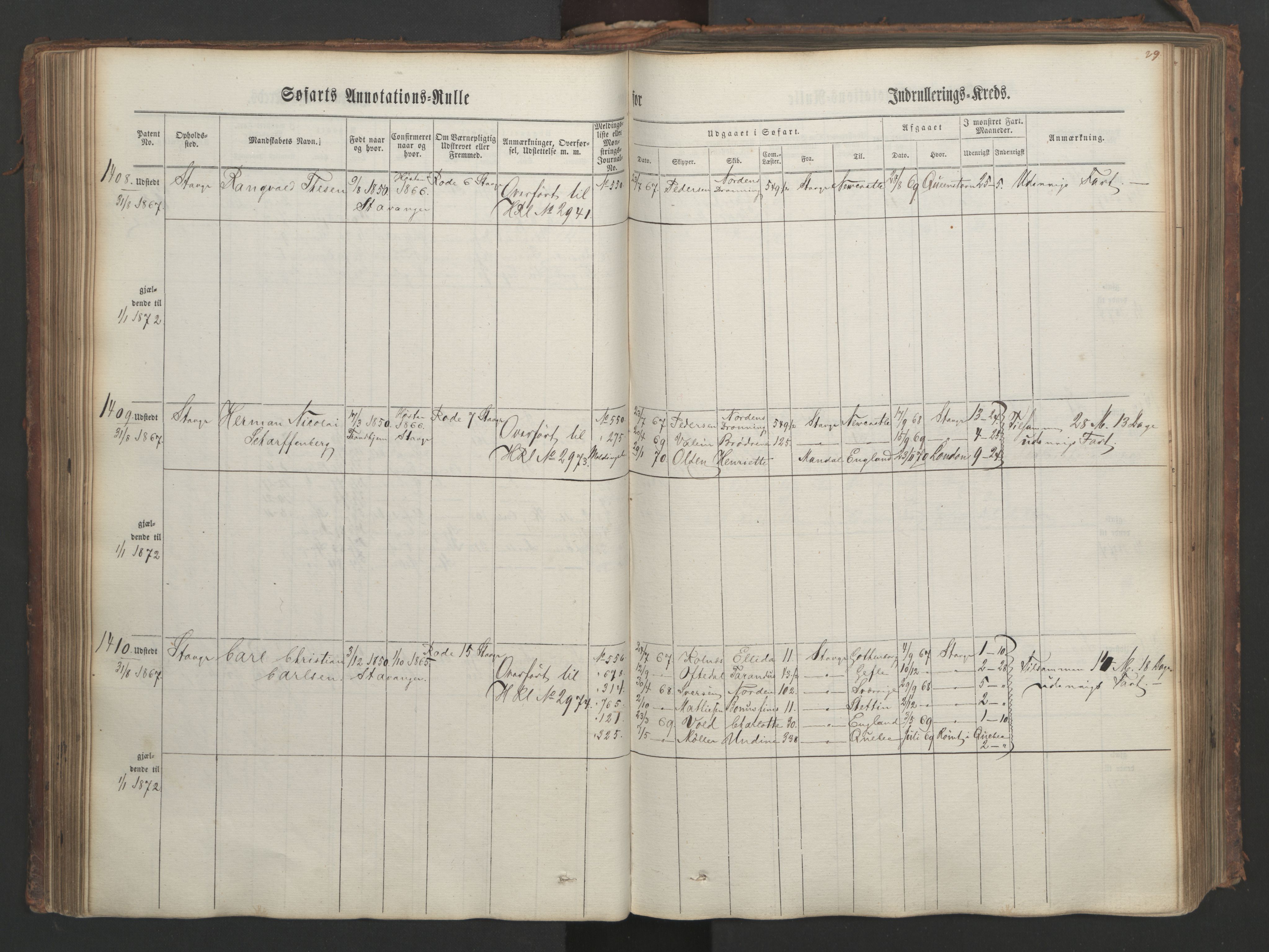 Stavanger sjømannskontor, AV/SAST-A-102006/F/Ff/L0003: Annotasjonsrulle, patentnr. 1144-1761, 1866, p. 104