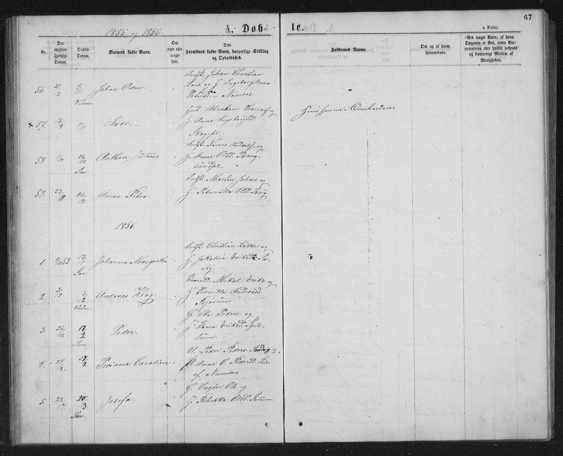Ministerialprotokoller, klokkerbøker og fødselsregistre - Nord-Trøndelag, SAT/A-1458/768/L0566: Parish register (official) no. 768A01, 1836-1865, p. 67