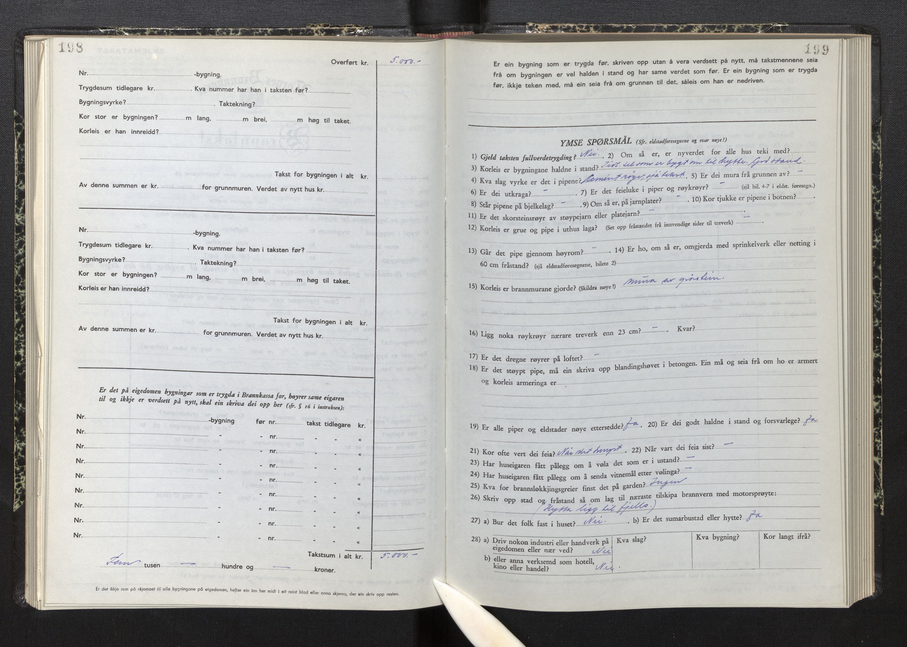 Lensmannen i Sogndal, AV/SAB-A-29901/0012/L0015: Branntakstprotokoll, skjematakst, 1950-1955, p. 198-199