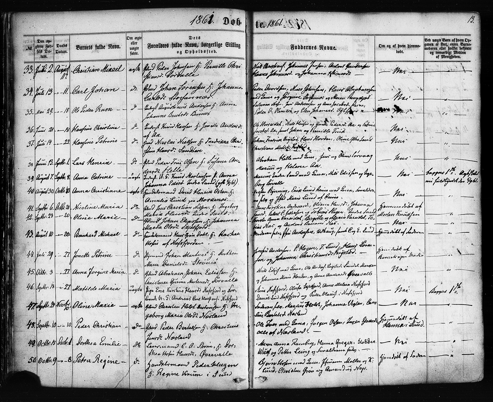 Ministerialprotokoller, klokkerbøker og fødselsregistre - Nordland, SAT/A-1459/885/L1203: Parish register (official) no. 885A04, 1859-1877, p. 13
