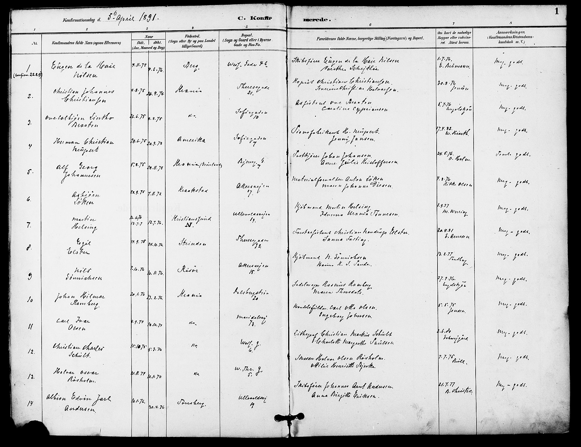Gamle Aker prestekontor Kirkebøker, SAO/A-10617a/F/L0009: Parish register (official) no. 9, 1890-1898, p. 1