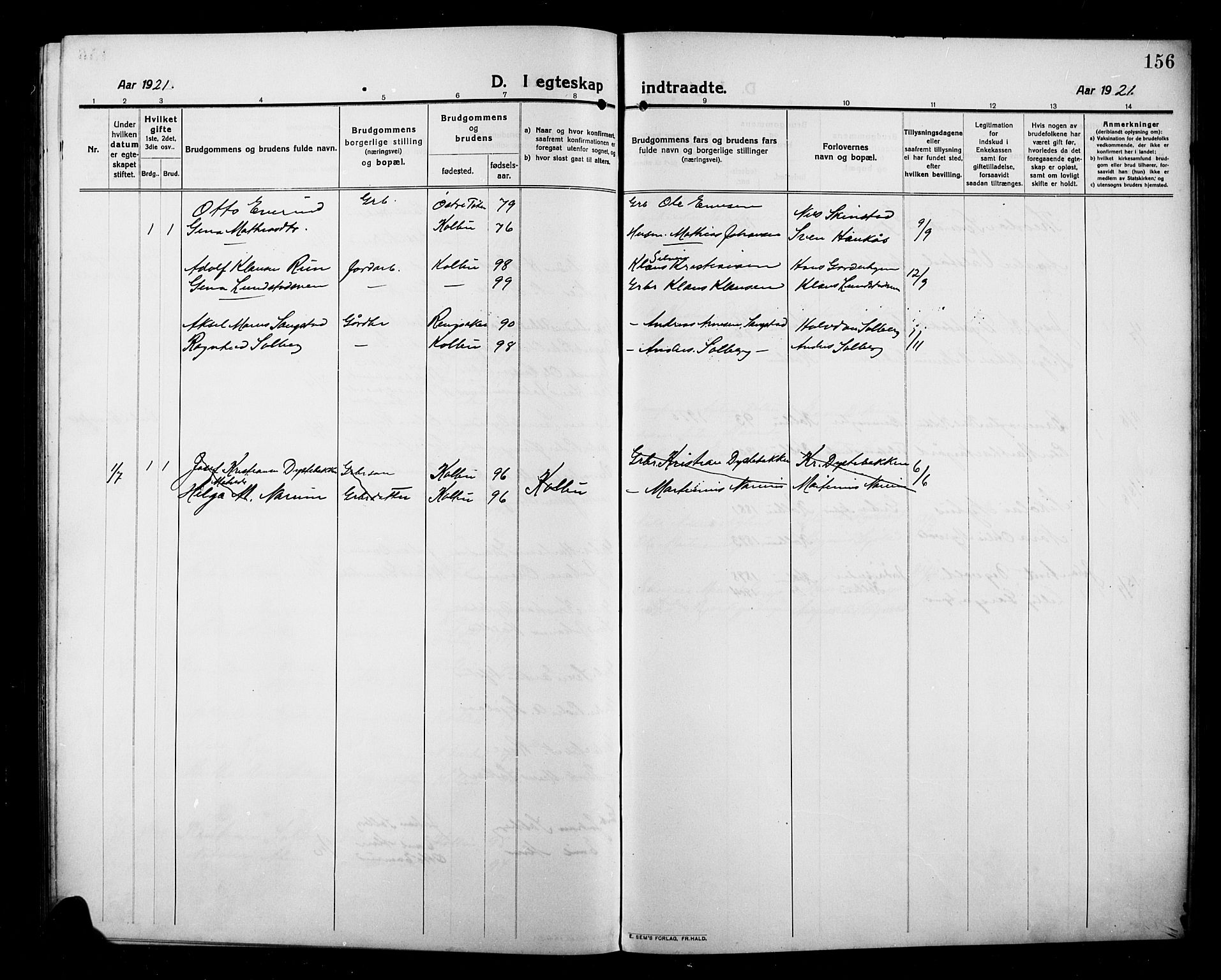Kolbu prestekontor, SAH/PREST-110/H/Ha/Hab/L0001: Parish register (copy) no. 1, 1912-1925, p. 156