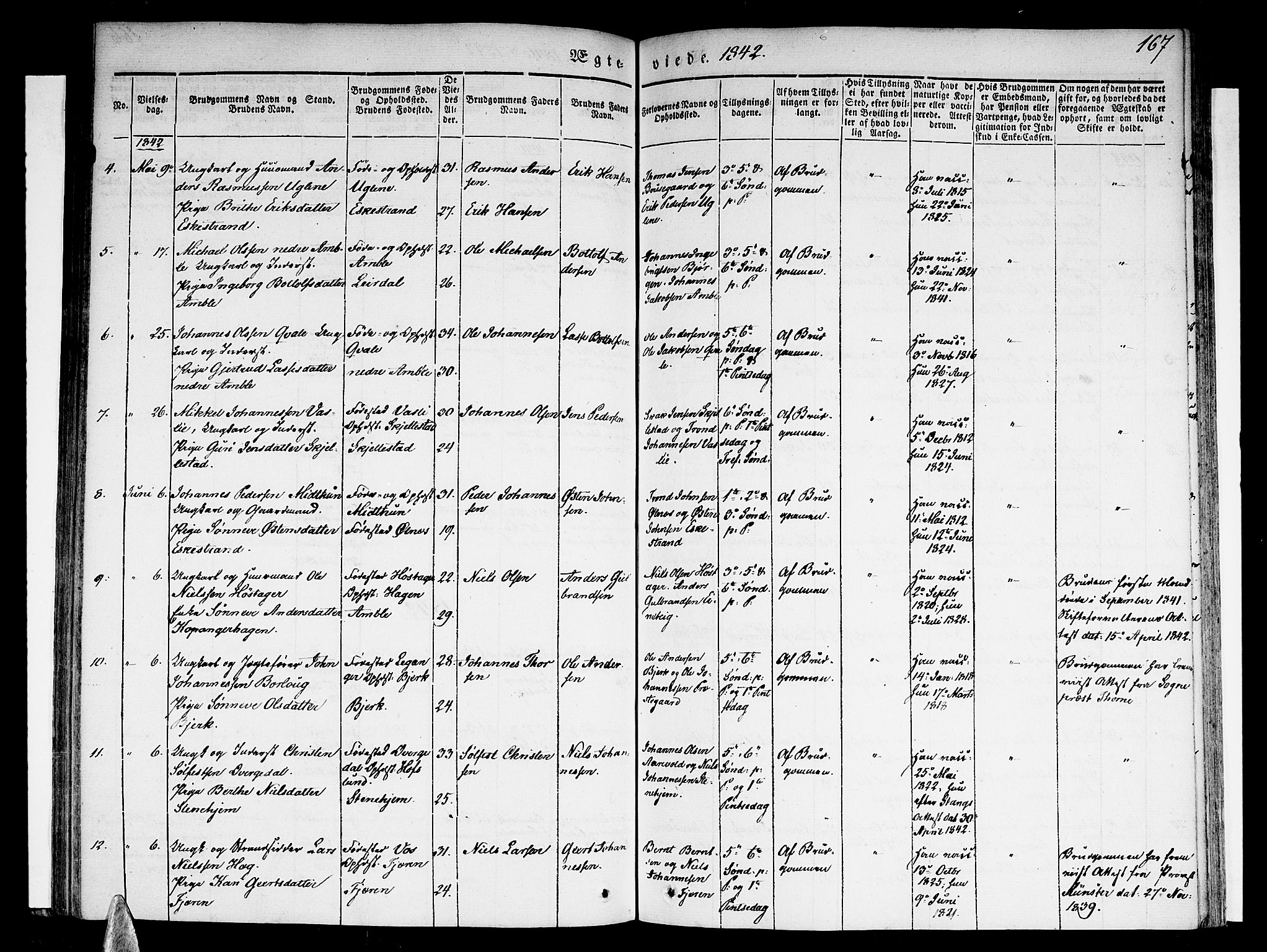 Sogndal sokneprestembete, SAB/A-81301/H/Haa/Haaa/L0011: Parish register (official) no. A 11, 1839-1847, p. 167