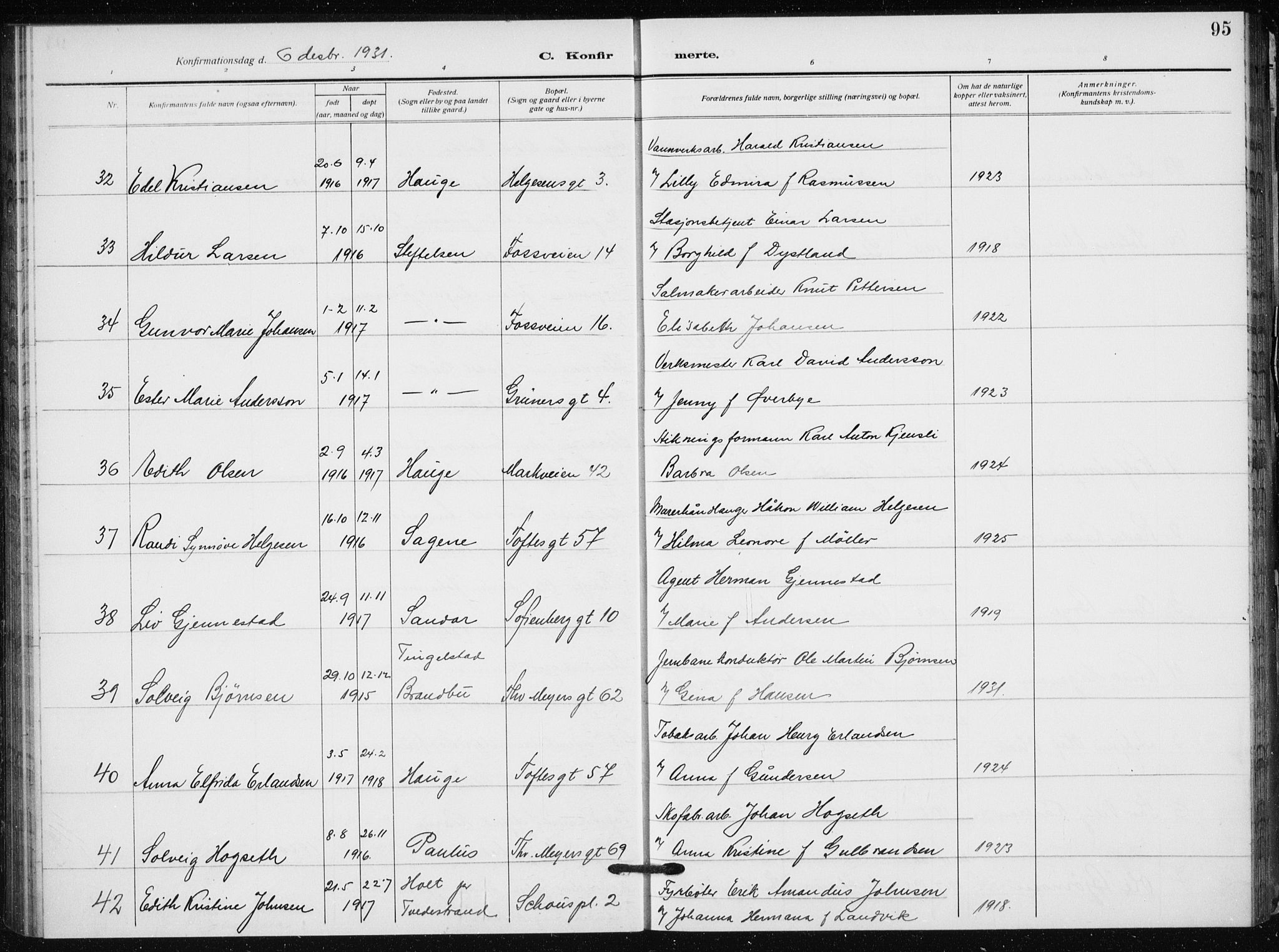 Hauge prestekontor Kirkebøker, SAO/A-10849/F/Fa/L0002: Parish register (official) no. 2, 1917-1938, p. 95