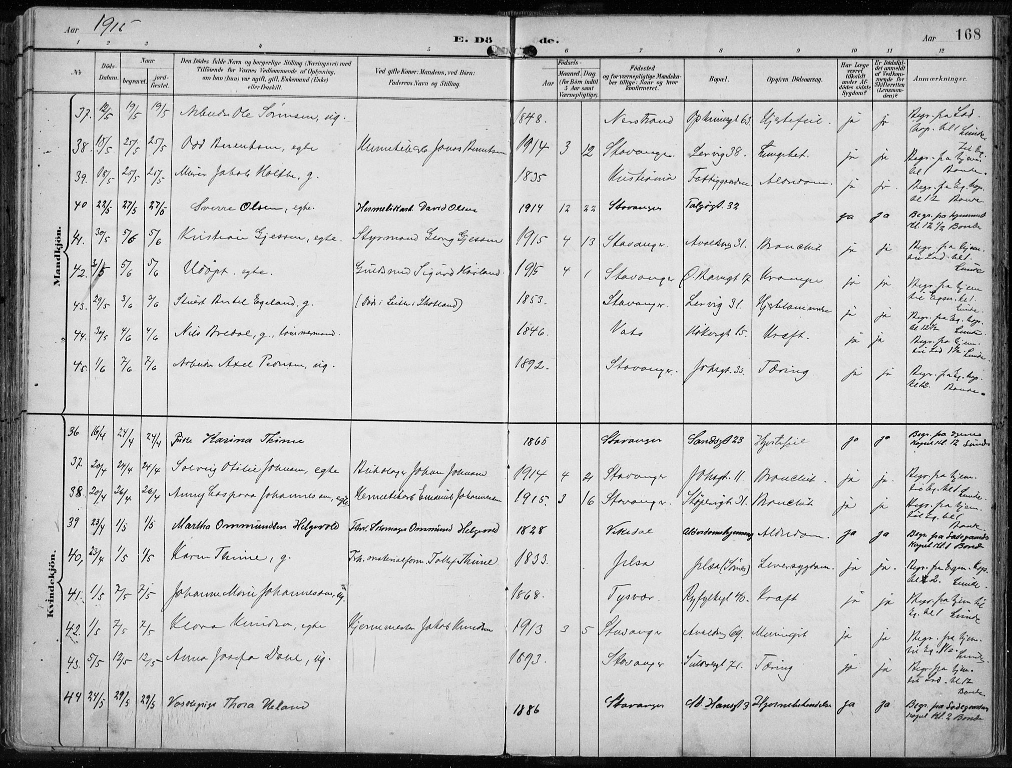 St. Johannes sokneprestkontor, AV/SAST-A-101814/001/30/30BA/L0005: Parish register (official) no. A 5, 1898-1919, p. 168