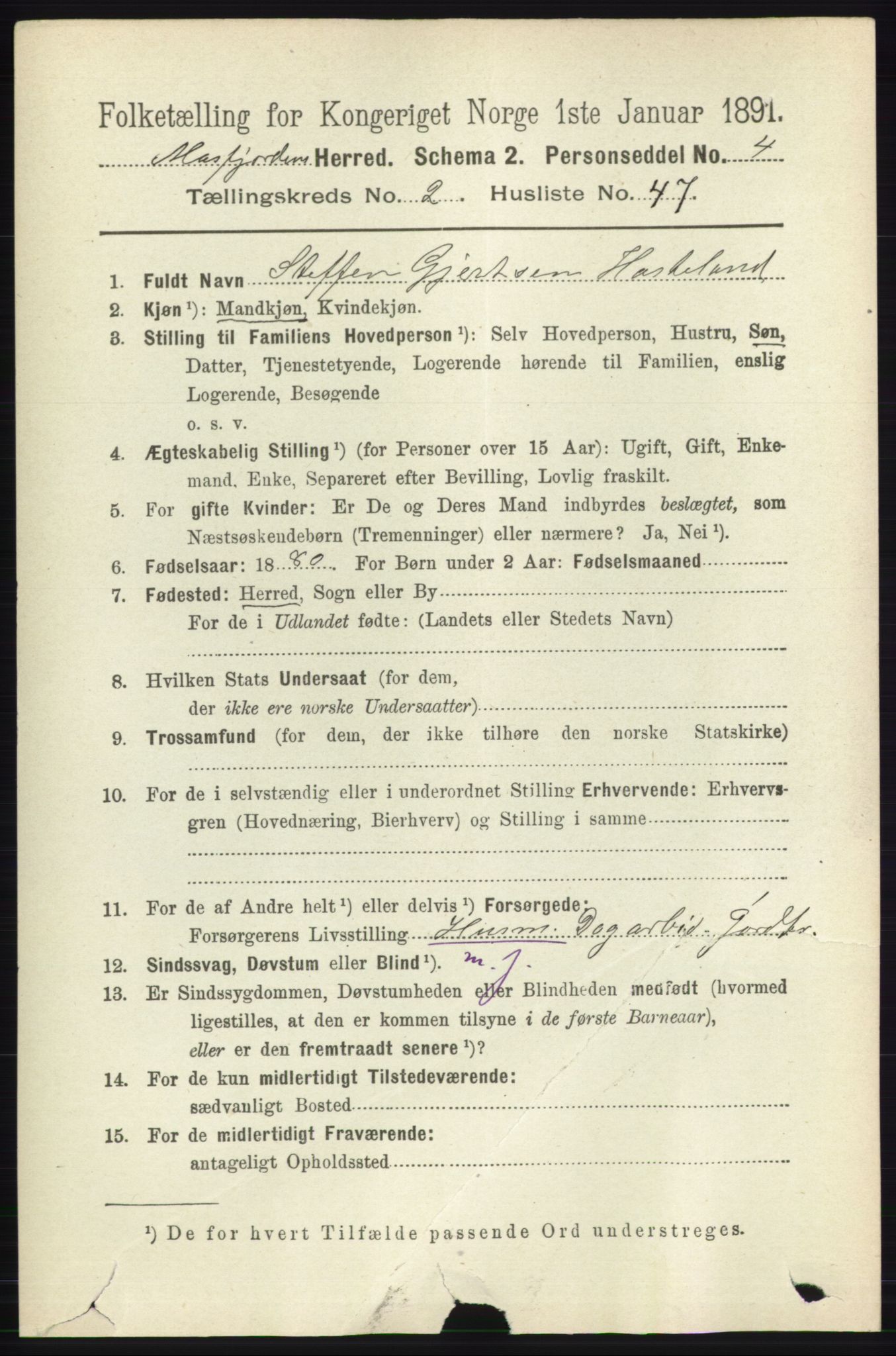 RA, 1891 census for 1266 Masfjorden, 1891, p. 492