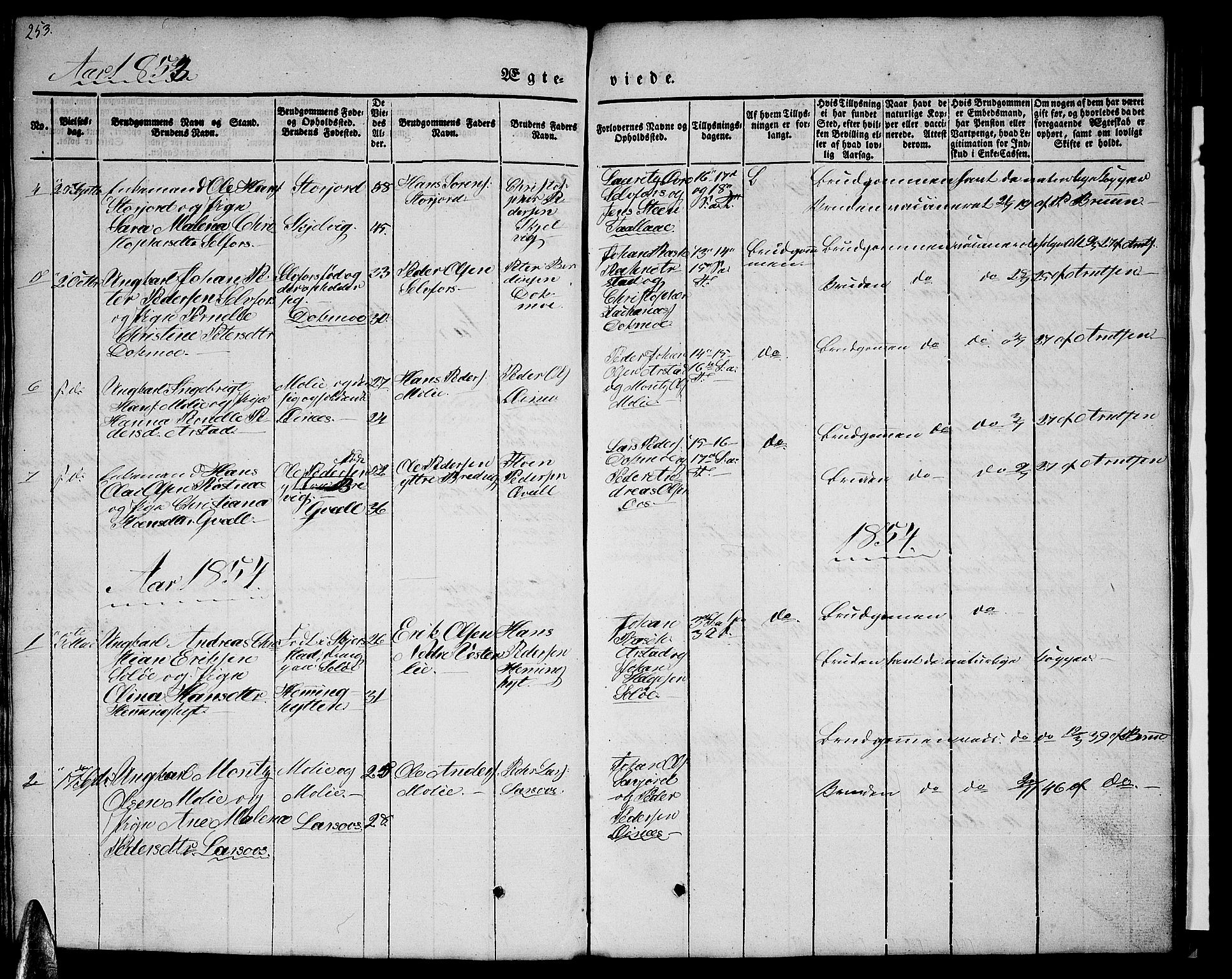 Ministerialprotokoller, klokkerbøker og fødselsregistre - Nordland, AV/SAT-A-1459/846/L0652: Parish register (copy) no. 846C02, 1841-1871, p. 253