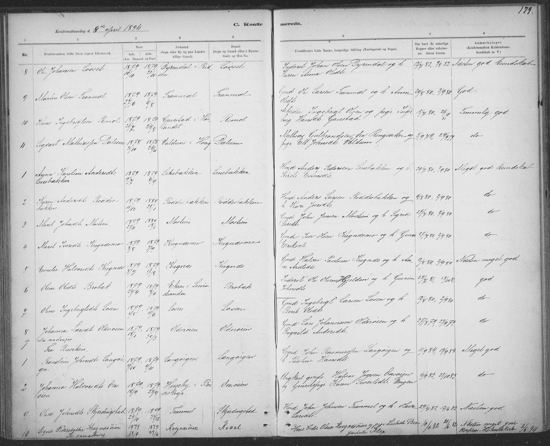 Ministerialprotokoller, klokkerbøker og fødselsregistre - Sør-Trøndelag, AV/SAT-A-1456/691/L1085: Parish register (official) no. 691A17, 1887-1908, p. 179