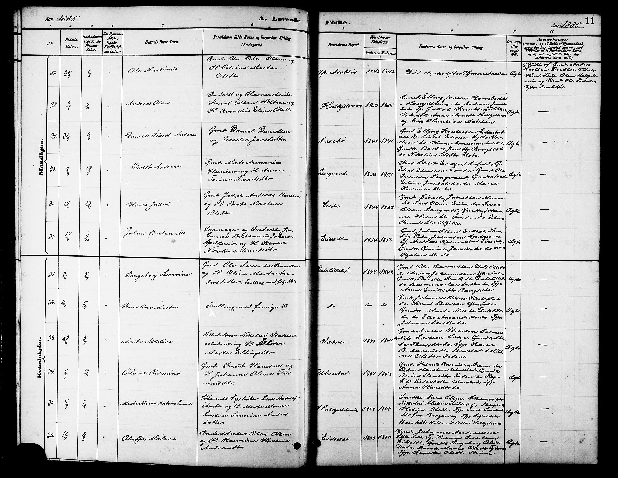 Ministerialprotokoller, klokkerbøker og fødselsregistre - Møre og Romsdal, AV/SAT-A-1454/511/L0158: Parish register (copy) no. 511C04, 1884-1903, p. 11