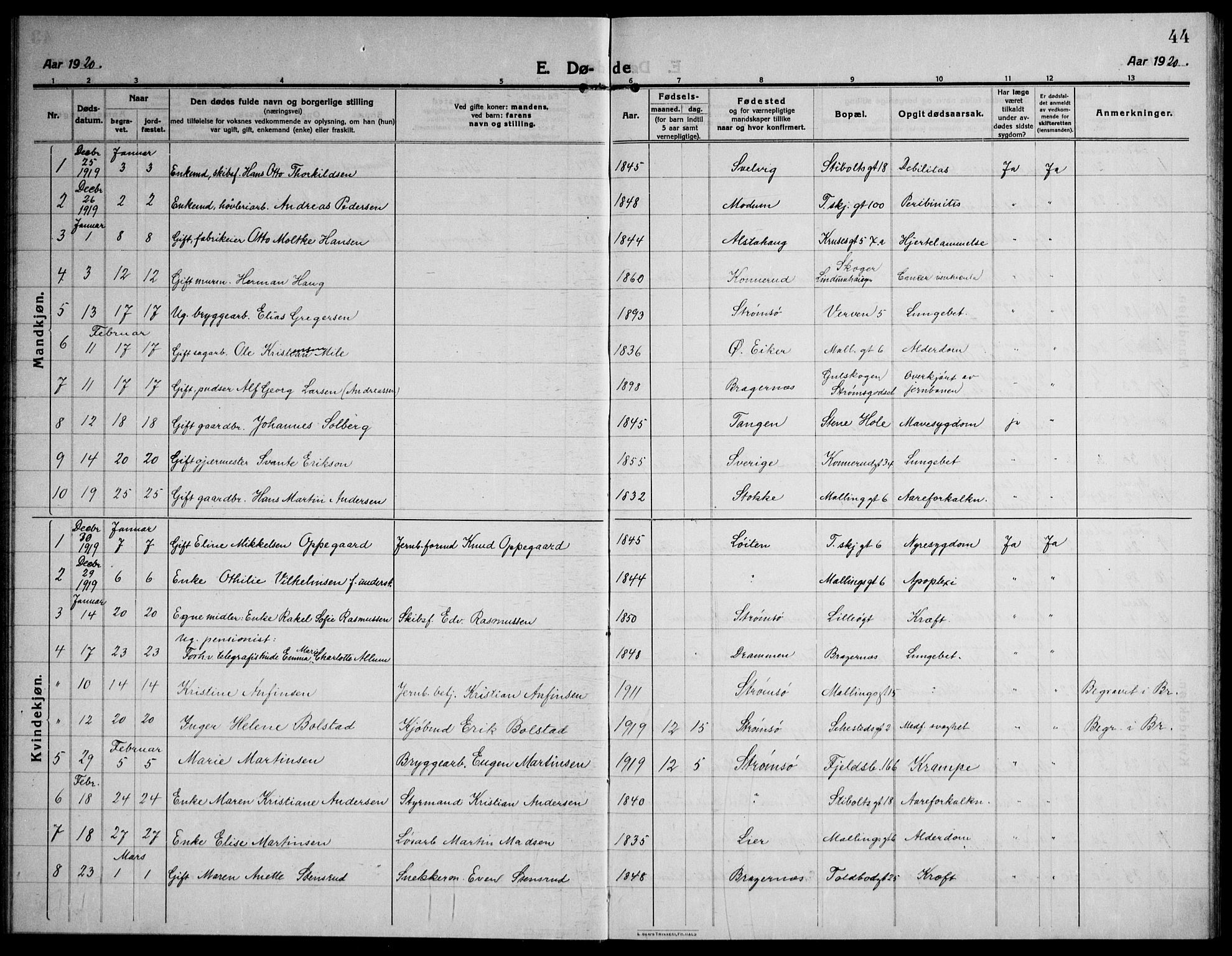 Strømsø kirkebøker, SAKO/A-246/F/Fa/L0028: Parish register (official) no. I 29, 1914-1937, p. 44