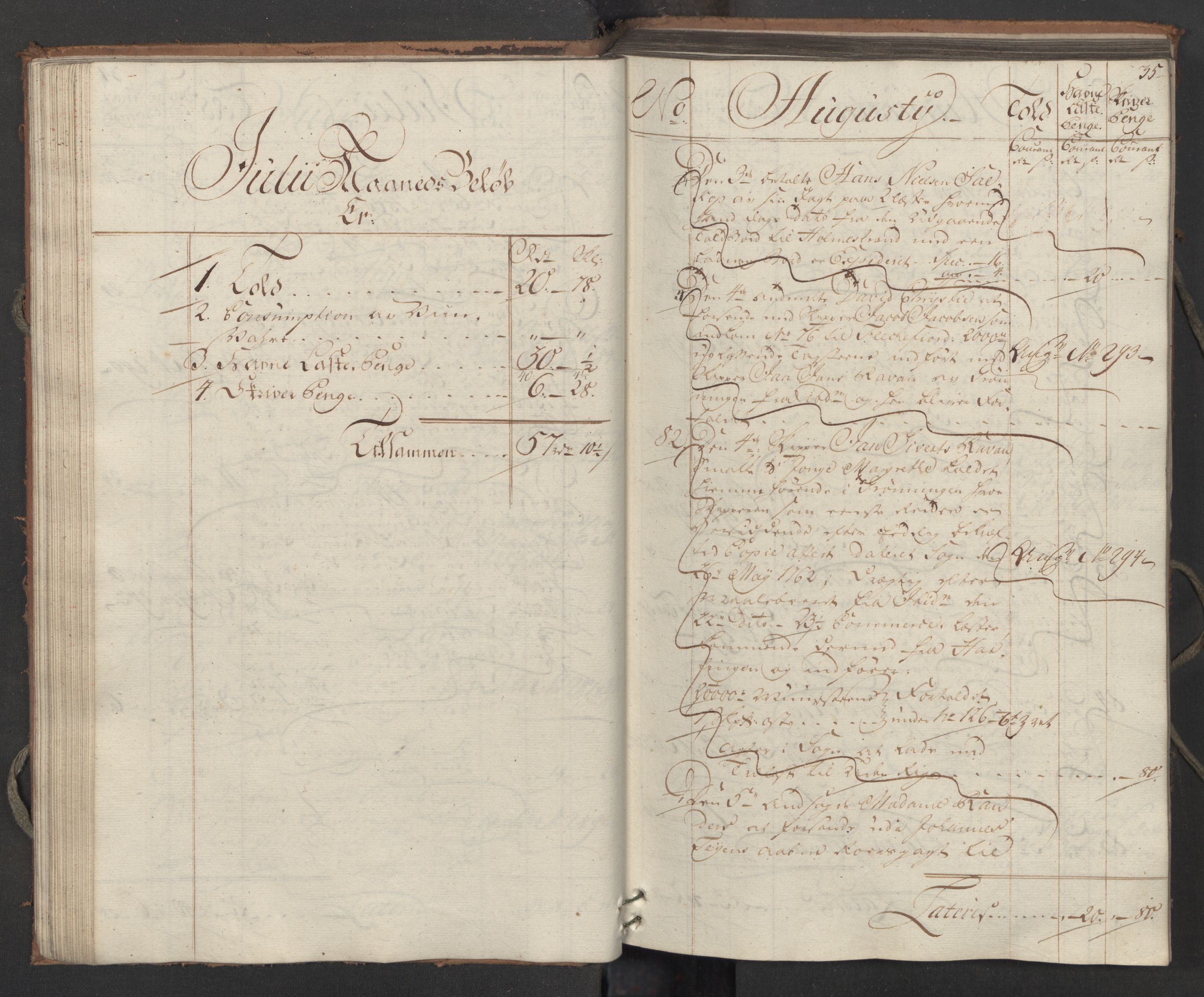 Generaltollkammeret, tollregnskaper, AV/RA-EA-5490/R05/L0038/0001: Tollregnskaper Moss, Son, Krokstad / Inngående hovedtollbok, 1762, p. 34b-35a