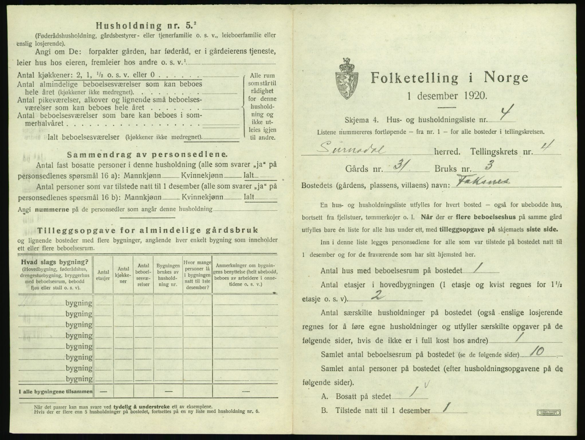 SAT, 1920 census for Surnadal, 1920, p. 399