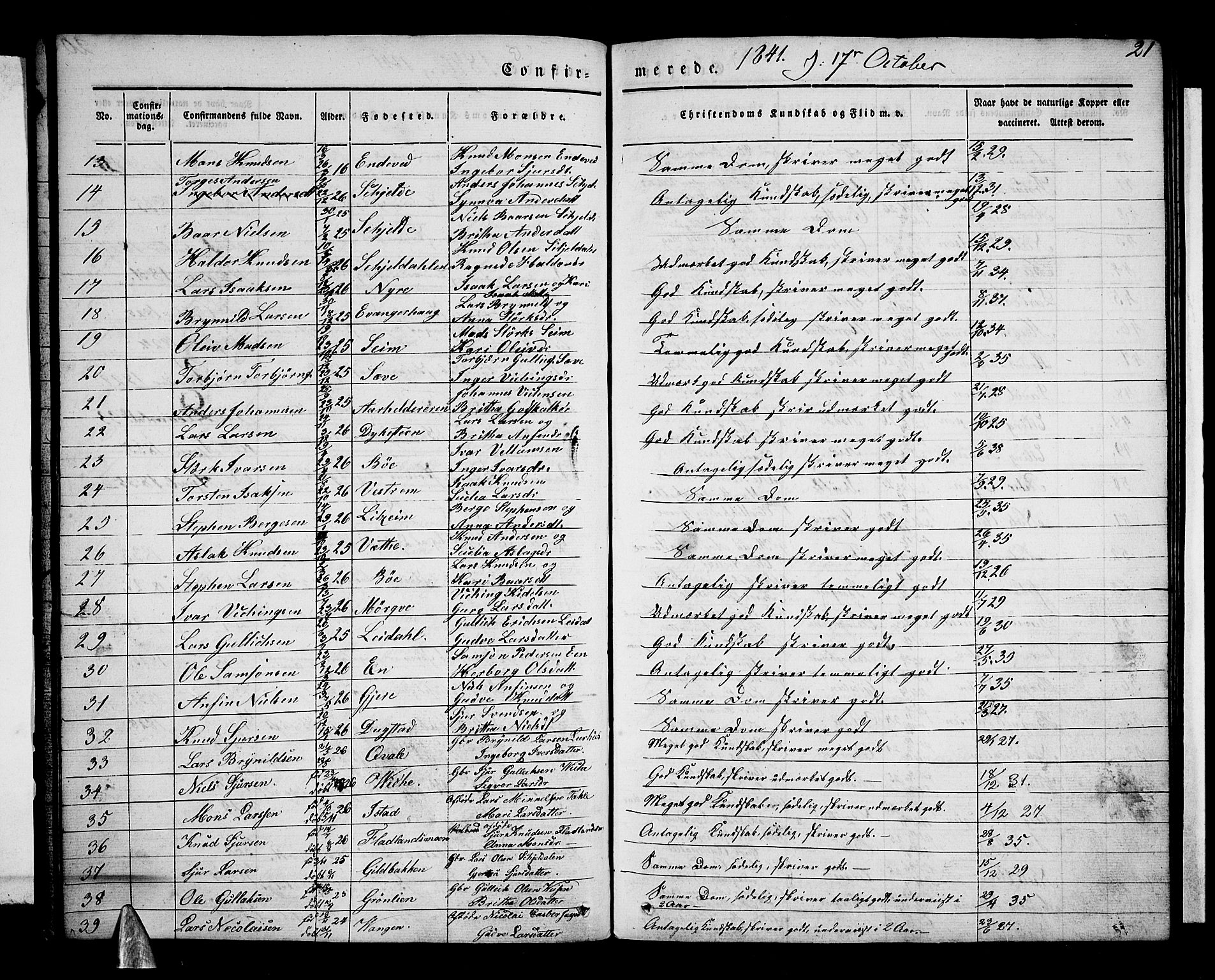 Voss sokneprestembete, AV/SAB-A-79001/H/Haa: Parish register (official) no. A 14, 1837-1847, p. 21