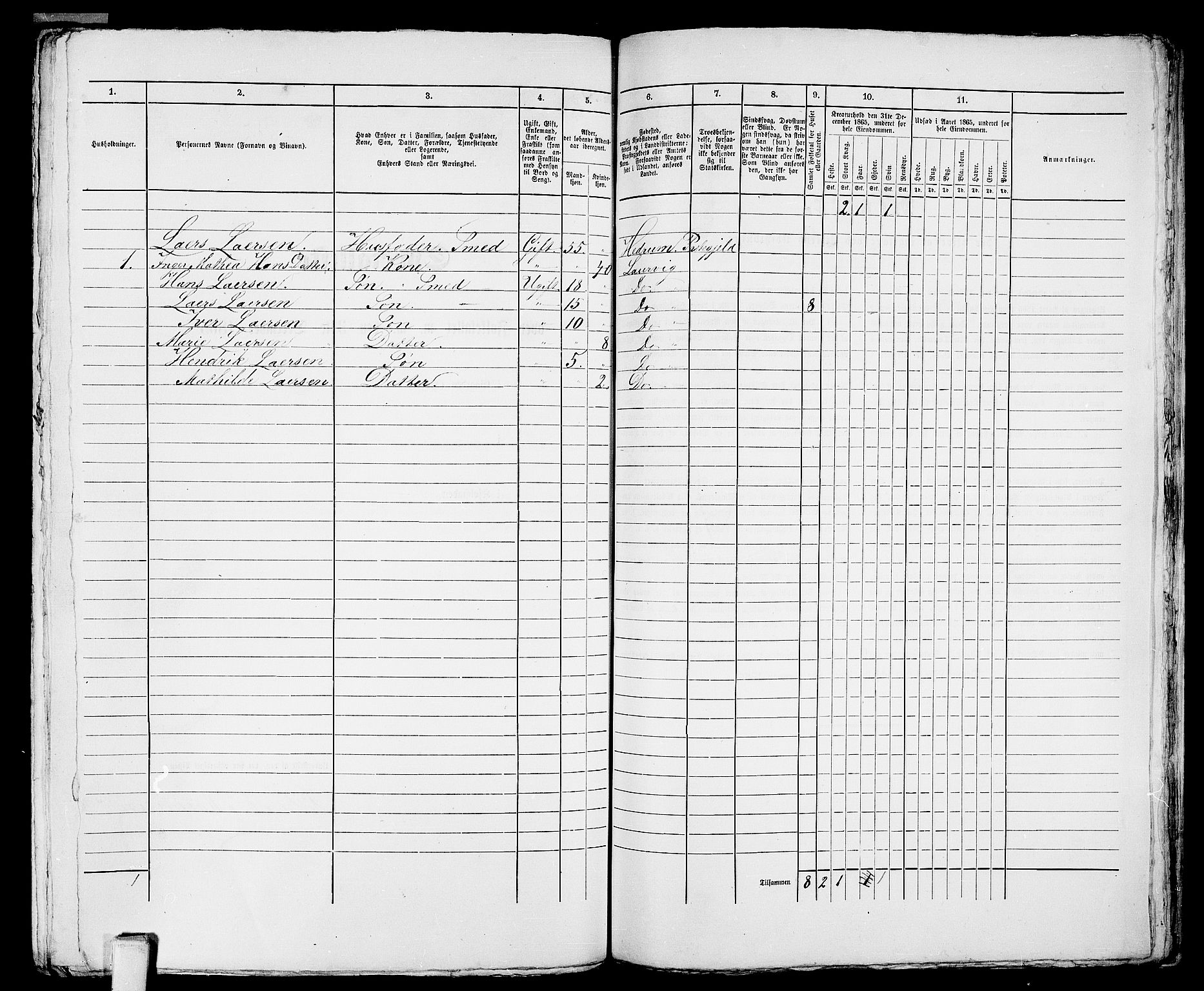 RA, 1865 census for Larvik, 1865, p. 1193