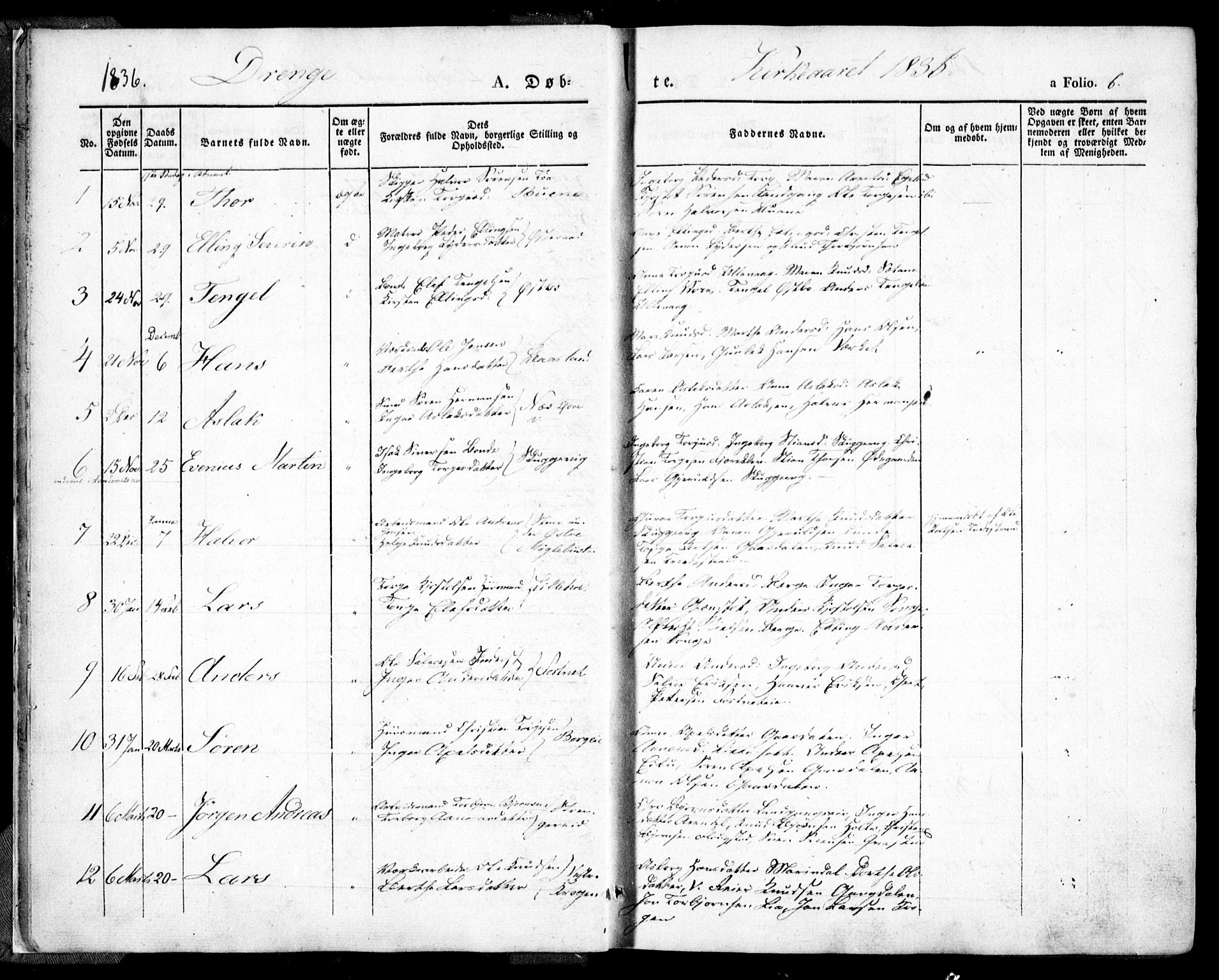 Holt sokneprestkontor, AV/SAK-1111-0021/F/Fa/L0007: Parish register (official) no. A 7, 1836-1848, p. 6