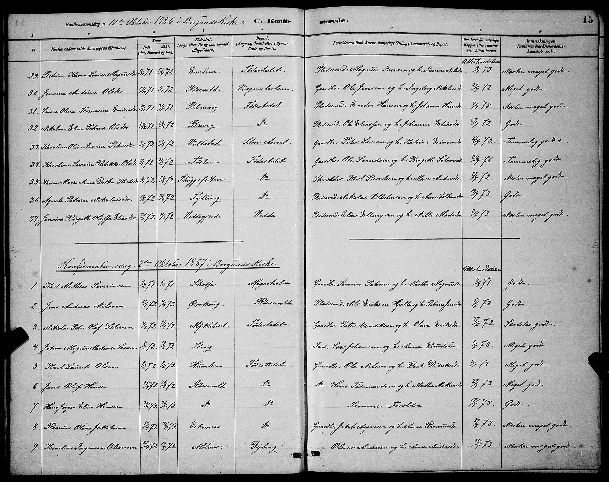 Ministerialprotokoller, klokkerbøker og fødselsregistre - Møre og Romsdal, SAT/A-1454/528/L0430: Parish register (copy) no. 528C11, 1884-1899, p. 15