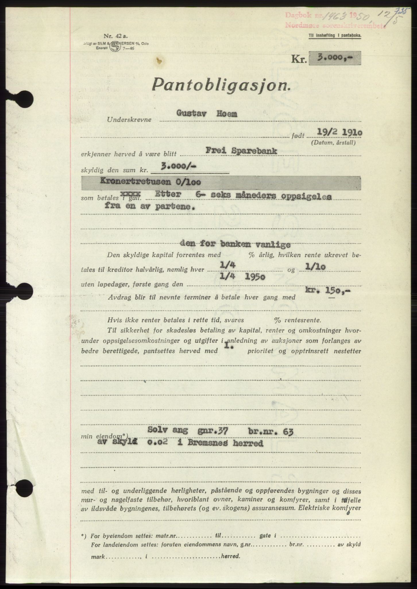 Nordmøre sorenskriveri, AV/SAT-A-4132/1/2/2Ca: Mortgage book no. B104, 1950-1950, Diary no: : 1463/1950