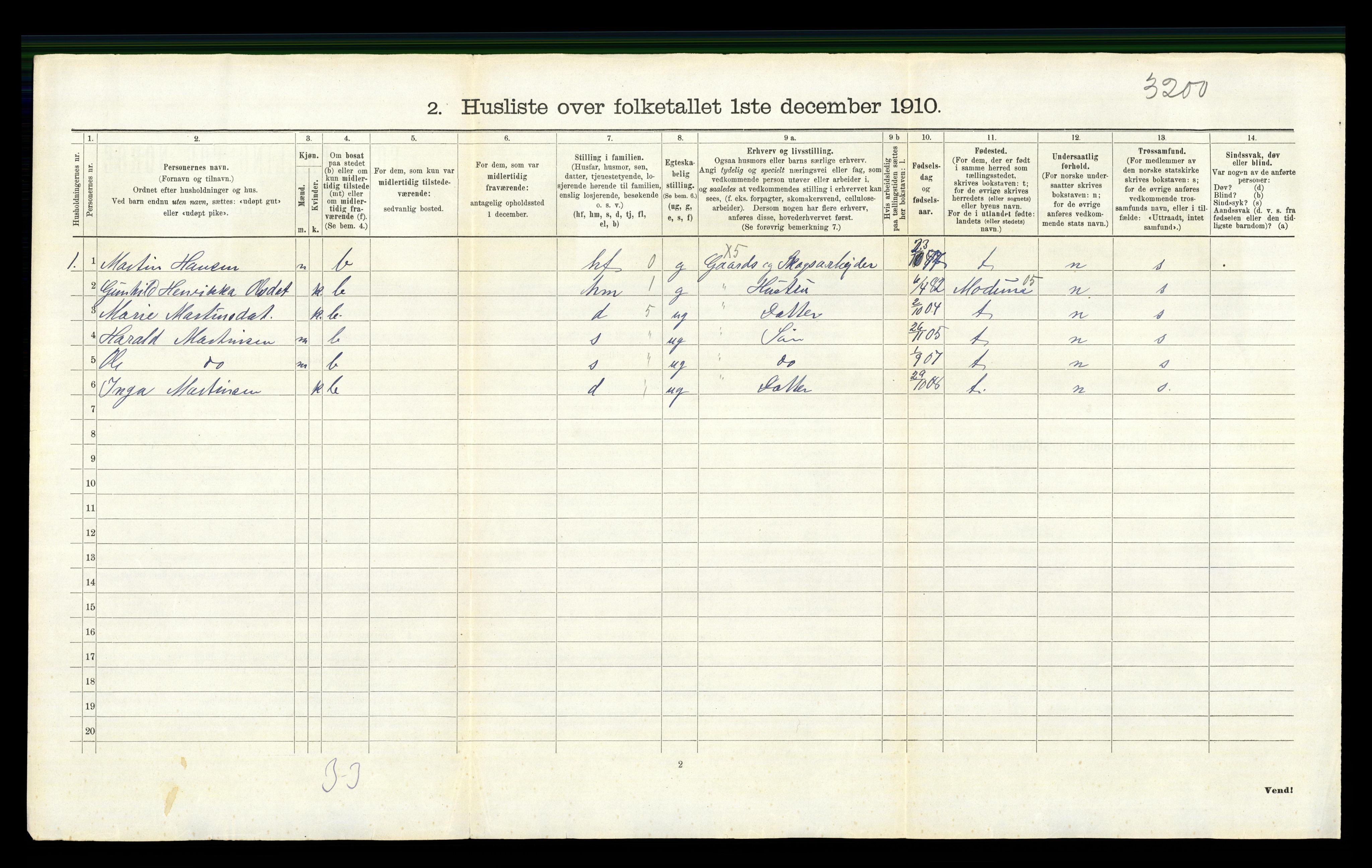 RA, 1910 census for Hole, 1910, p. 1203