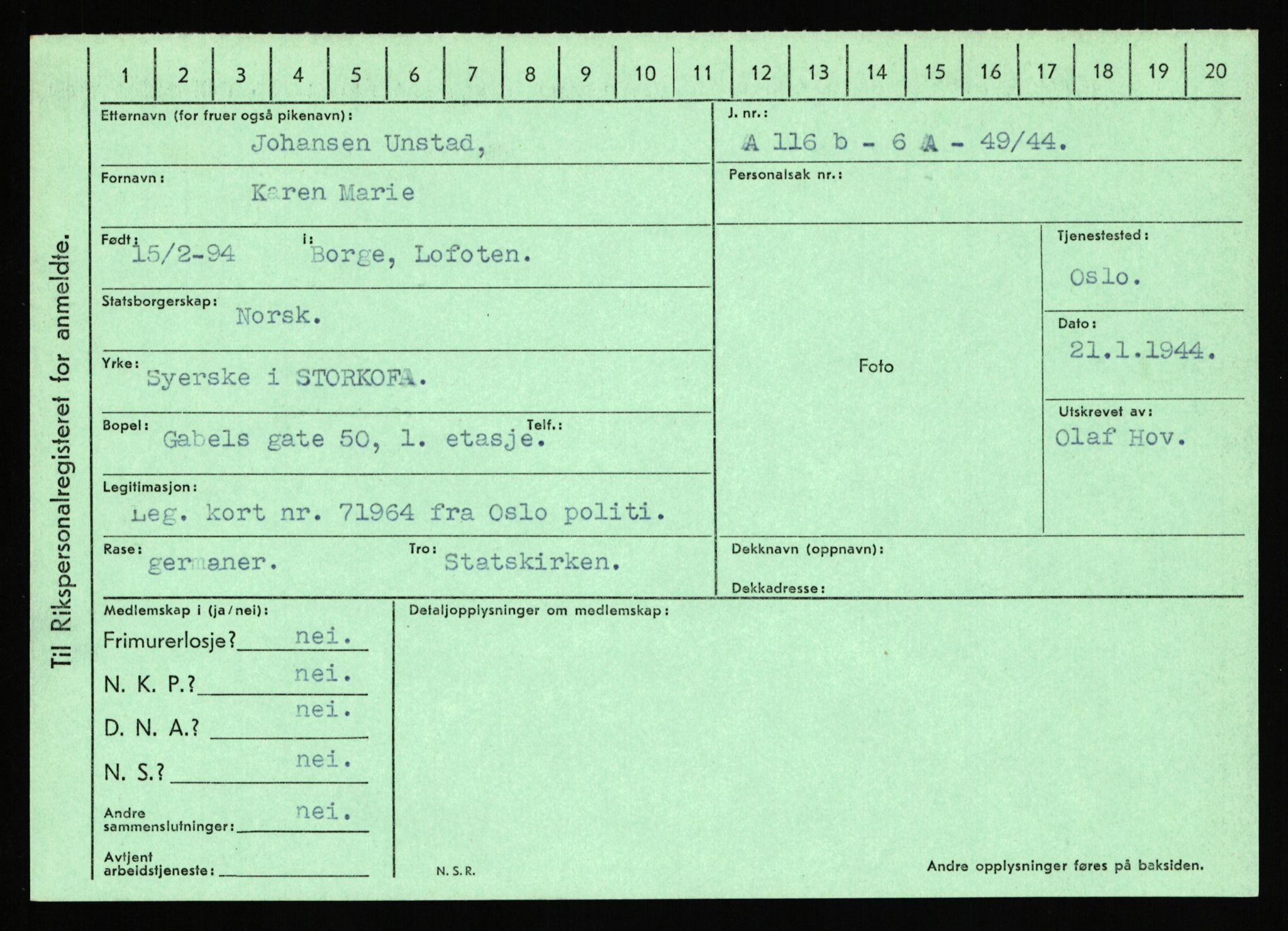 Statspolitiet - Hovedkontoret / Osloavdelingen, AV/RA-S-1329/C/Ca/L0016: Uberg - Øystese, 1943-1945, p. 281